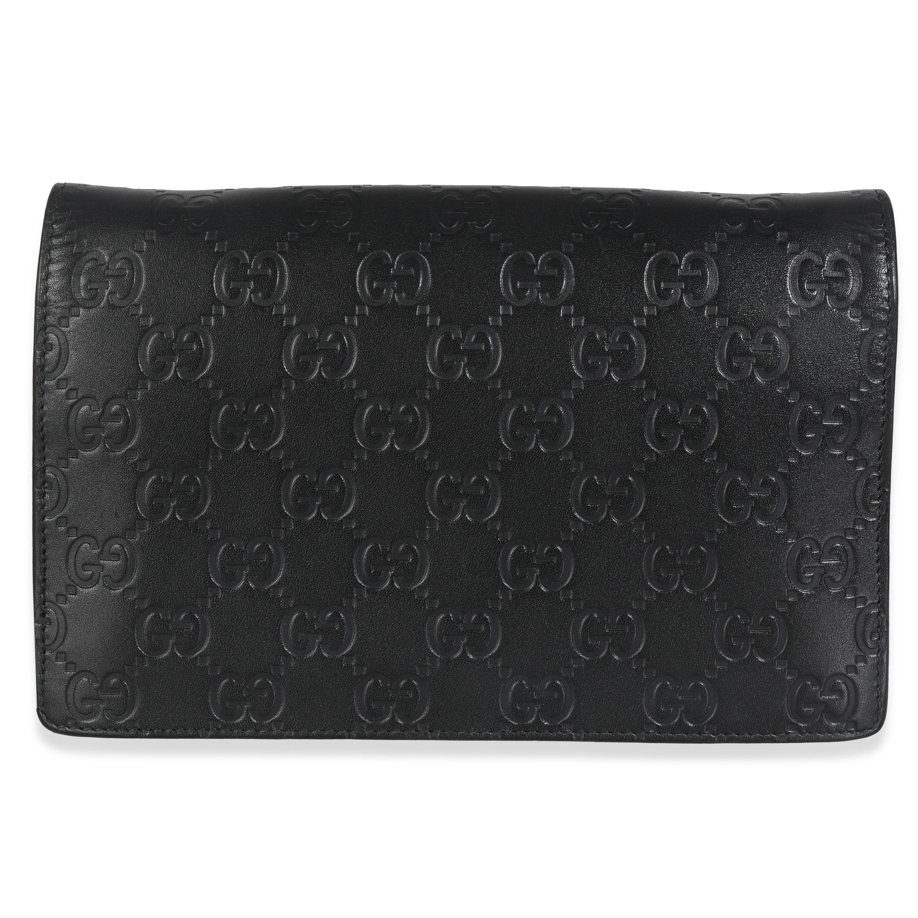 Black Guccissima Calfskin Crystal Cat Wallet On Chain - Image 4