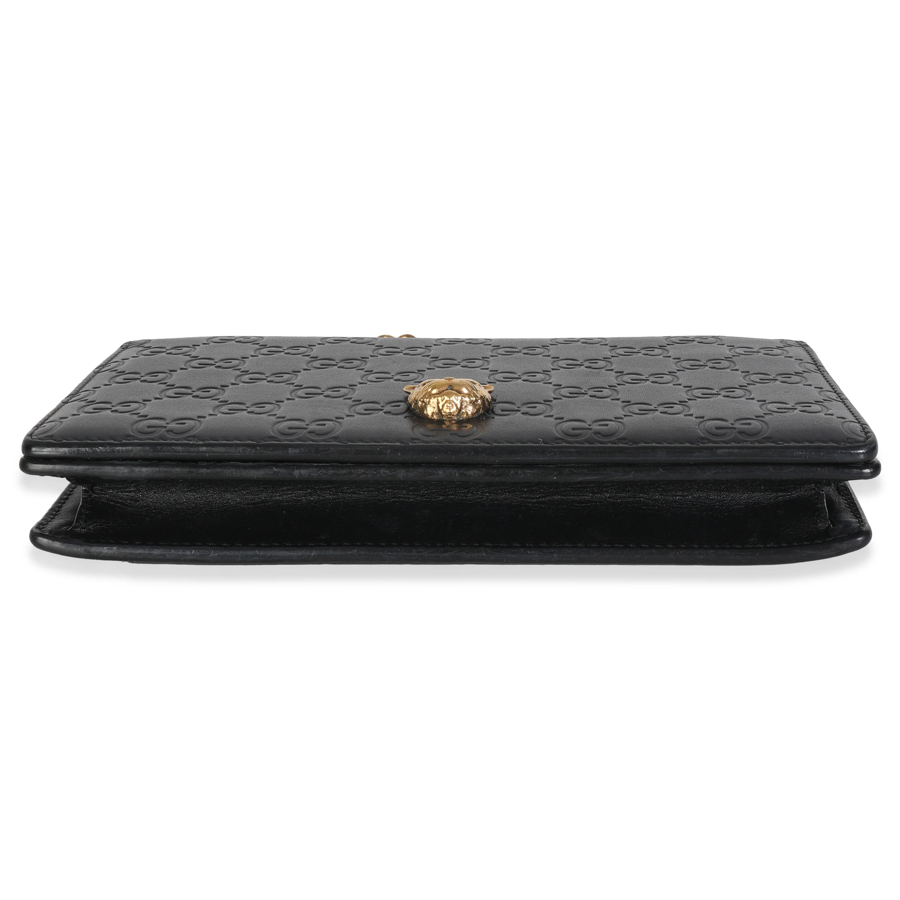 Black Guccissima Calfskin Crystal Cat Wallet On Chain - Image 5
