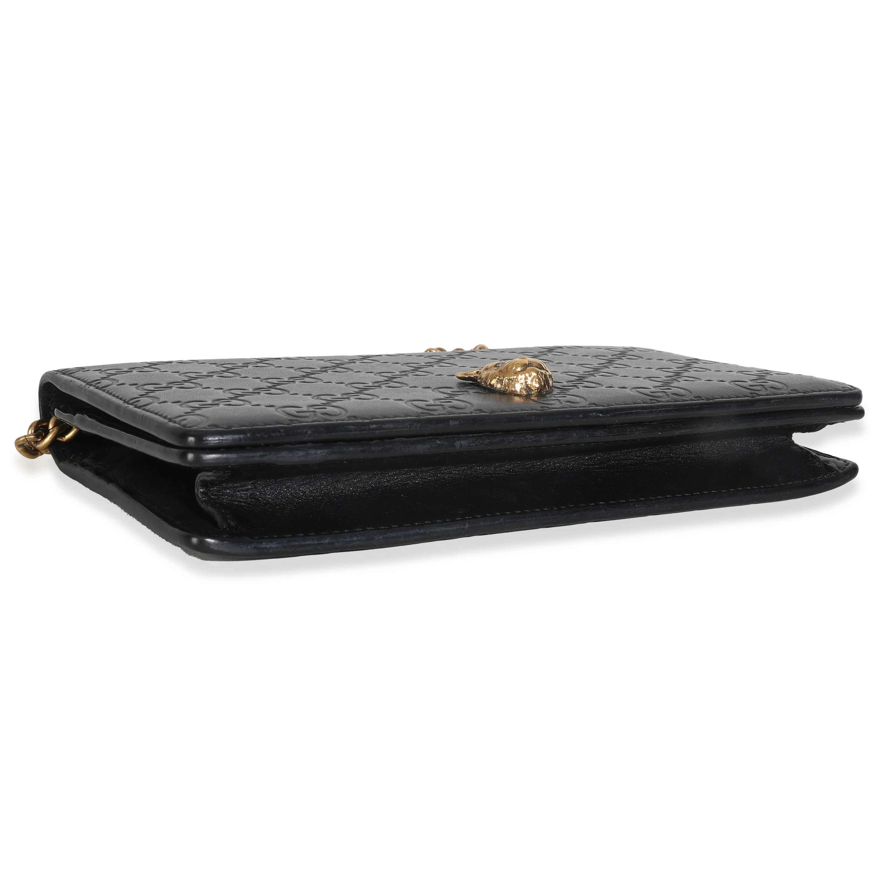 Black Guccissima Calfskin Crystal Cat Wallet On Chain - Image 6