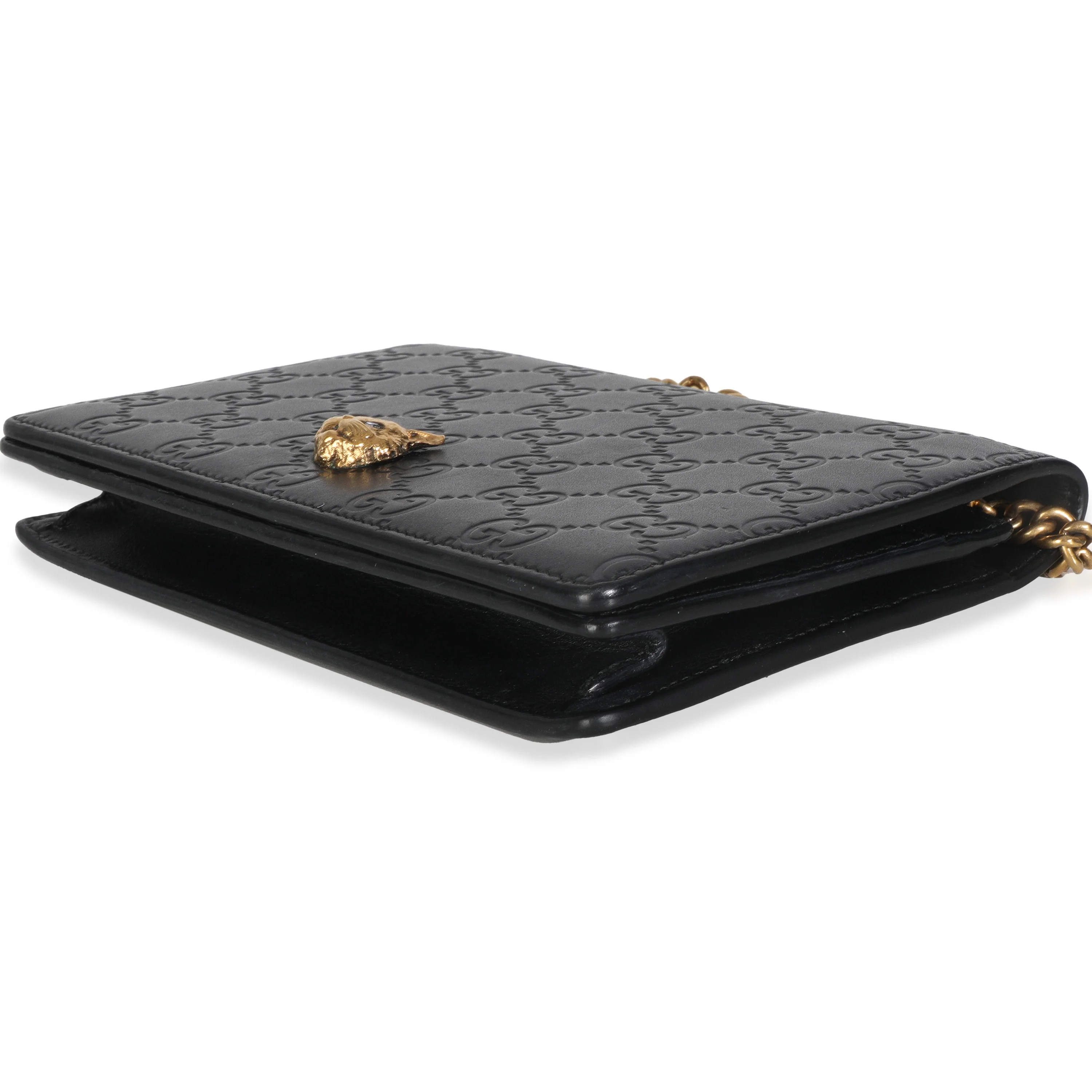 Black Guccissima Calfskin Crystal Cat Wallet On Chain - Image 7