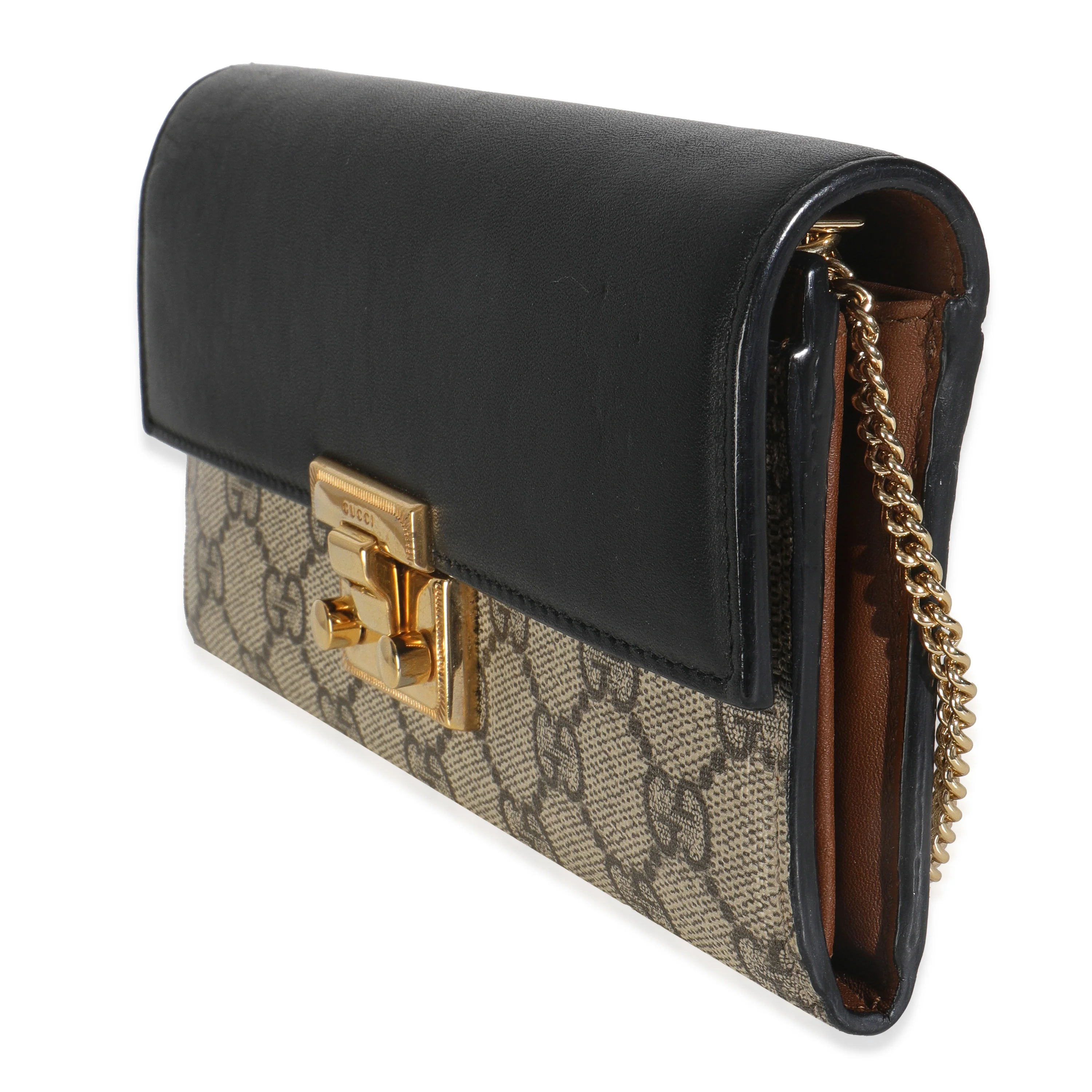 Beige GG Supreme Monogram Moon Calfskin Padlock Continental Chain Wallet - Image 2