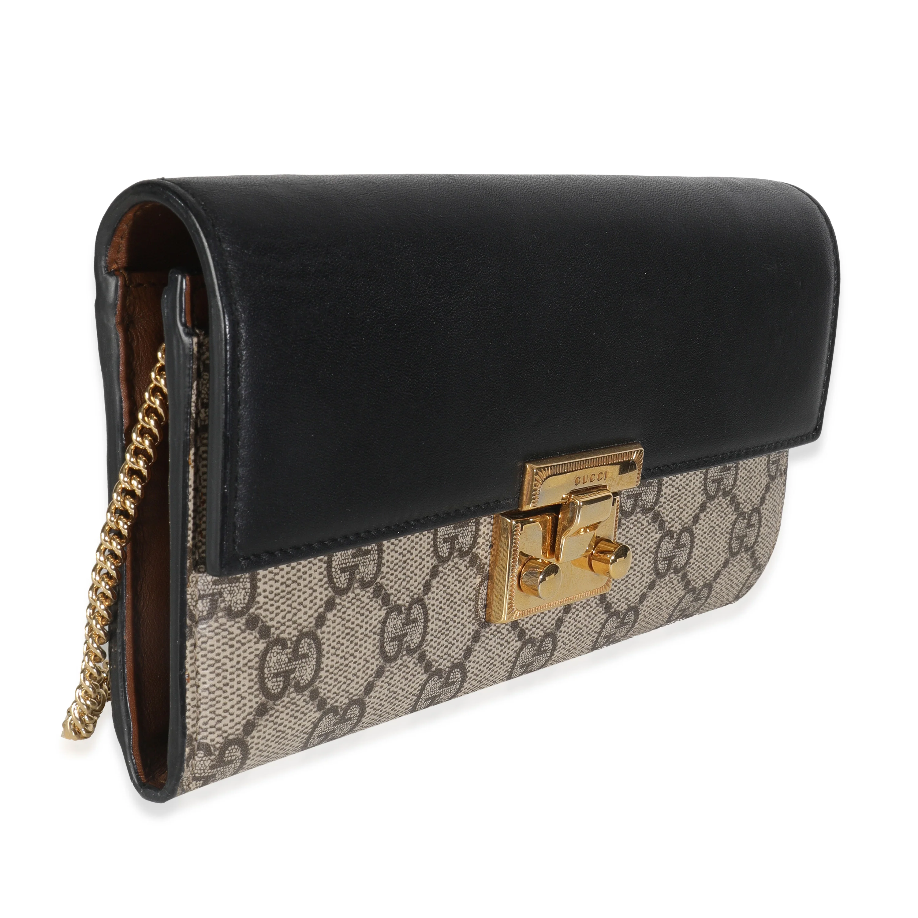 Beige GG Supreme Monogram Moon Calfskin Padlock Continental Chain Wallet - Image 3