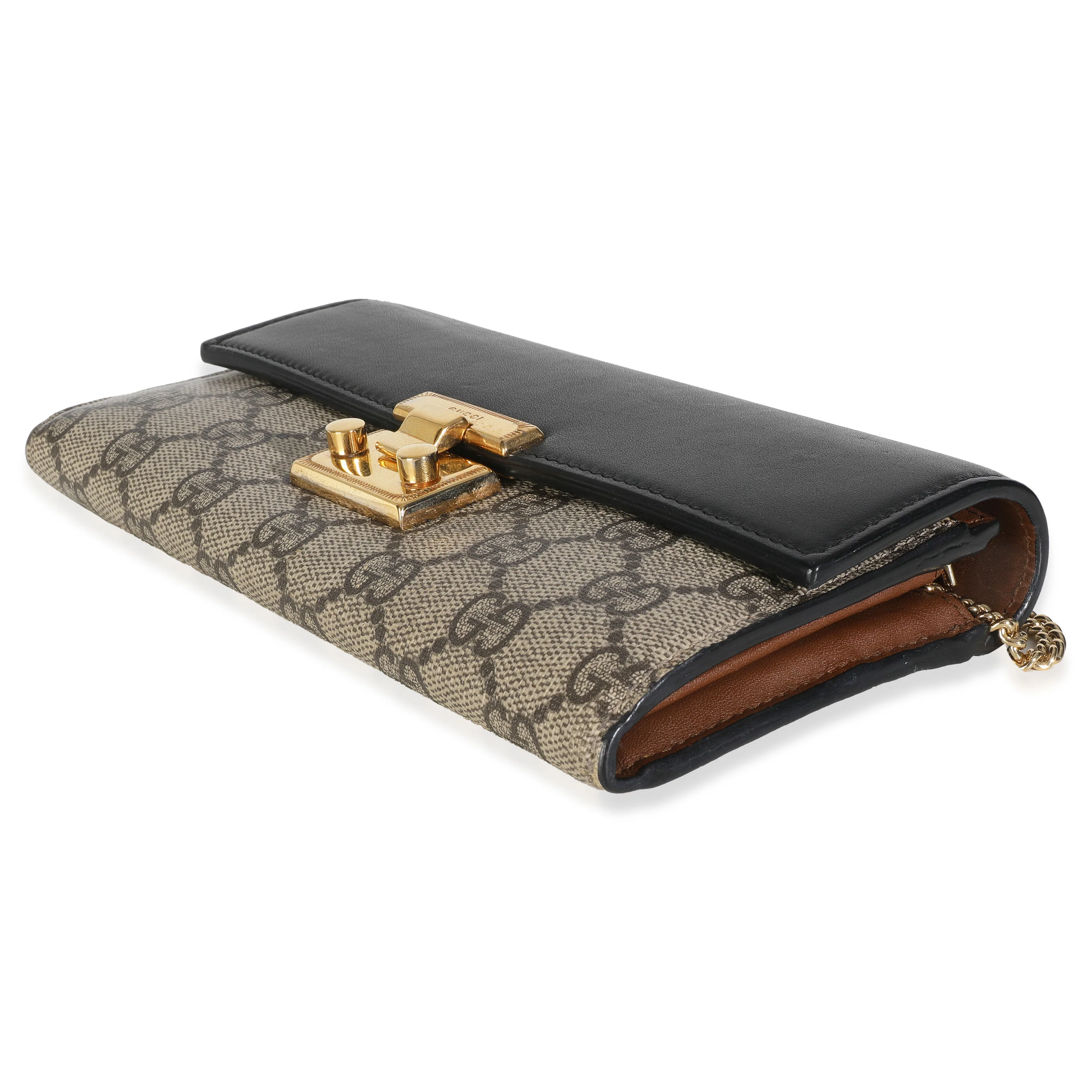 Beige GG Supreme Monogram Moon Calfskin Padlock Continental Chain Wallet - Image 7