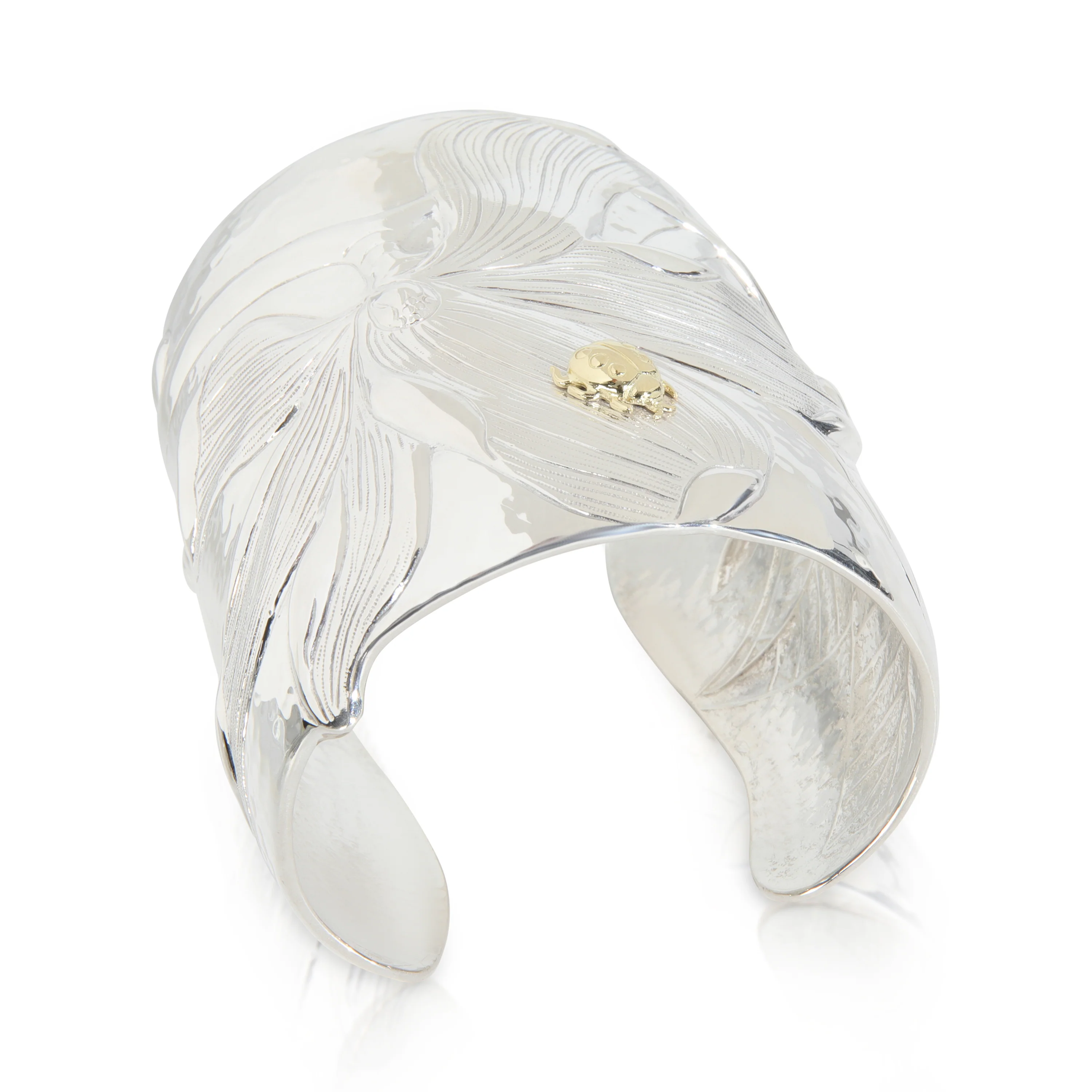 Yellow Gold & Sterling Silver Magnolia Ladybug Cuff Bracelet - Image 4