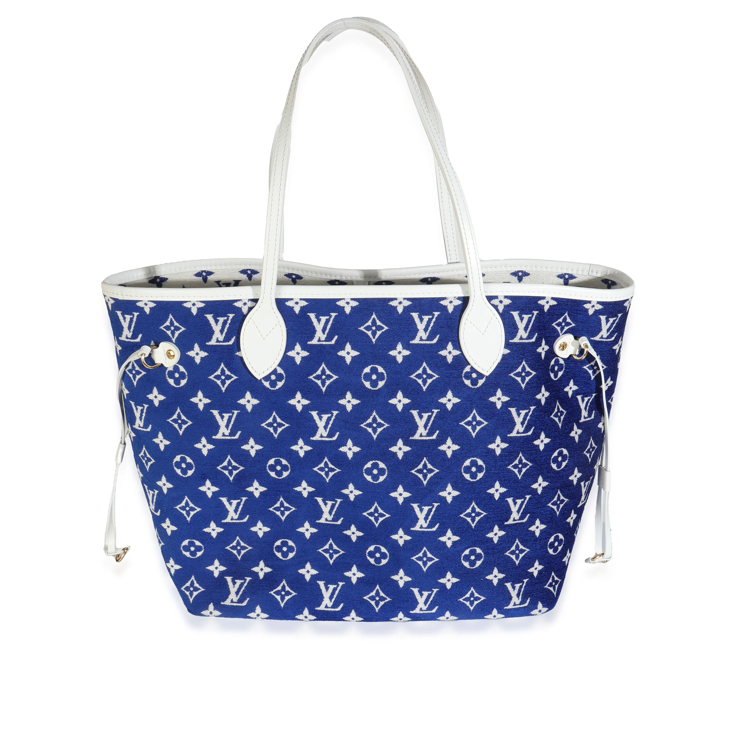 Blue White Jacquard Velvet Monogram LV Match Neverfull MM - Image 2