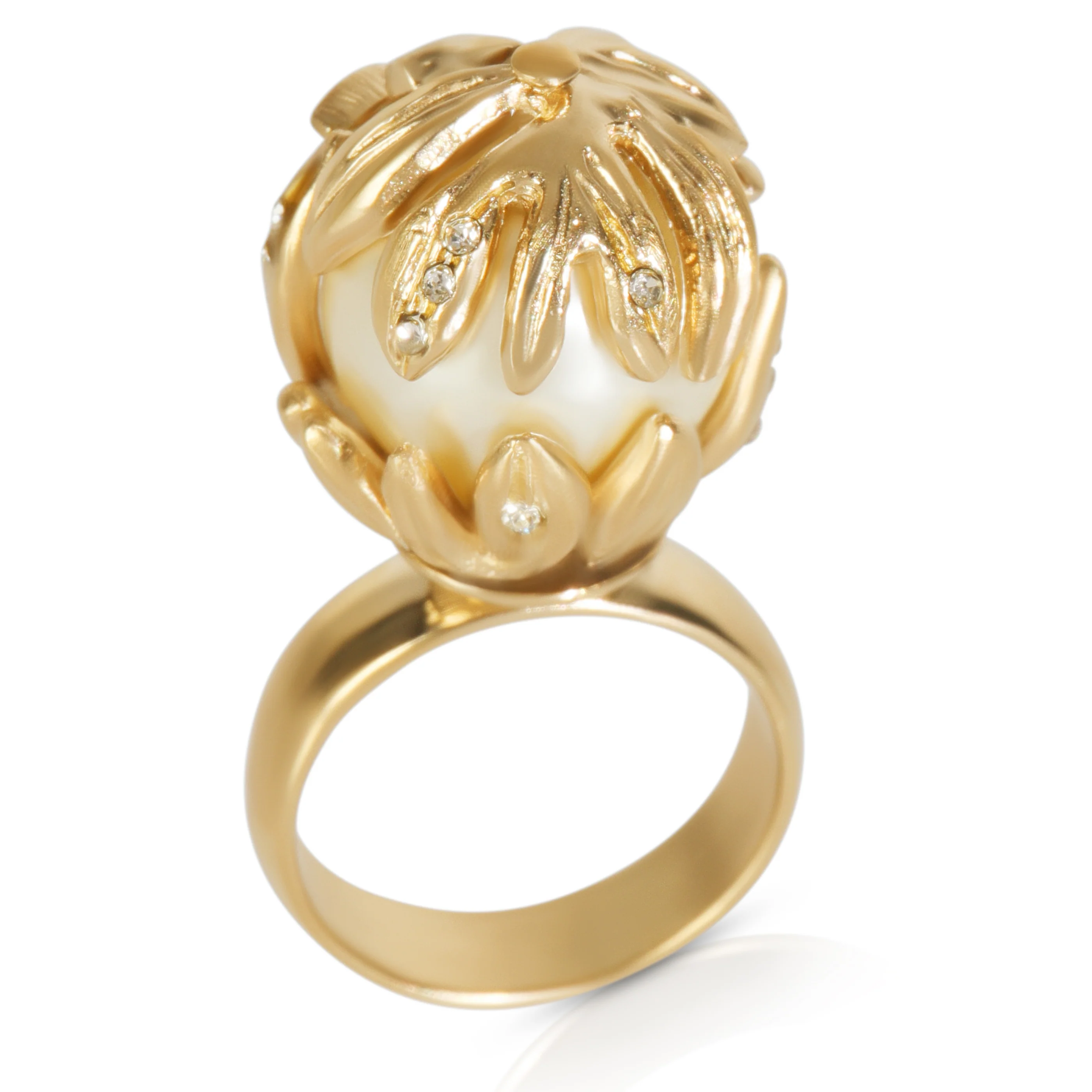 Gold-Plated 2009 Faux Pearl & Strass Ring - Image 4