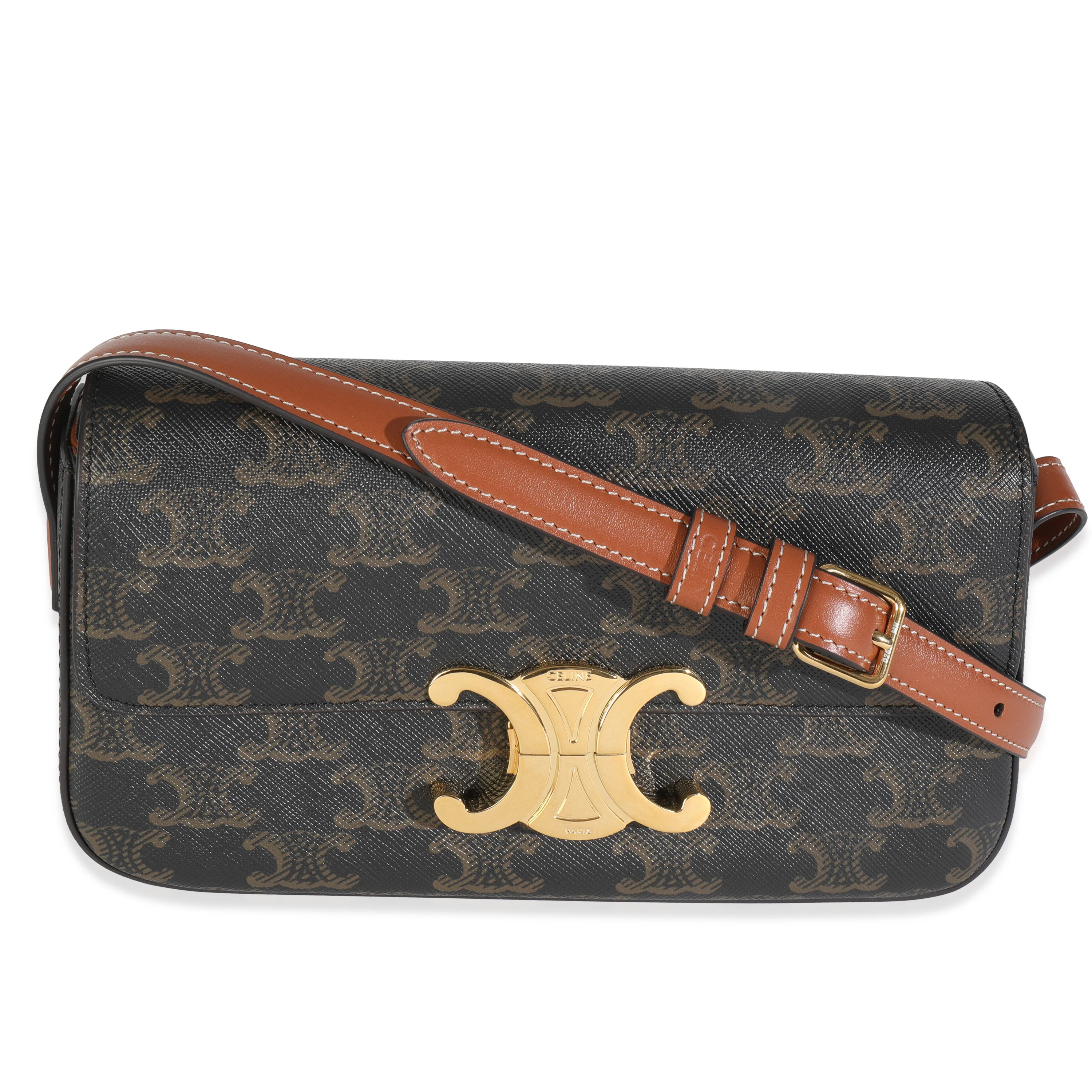 Tan Calfskin Triomphe Canvas Claude Triomphe Shoulder Bag