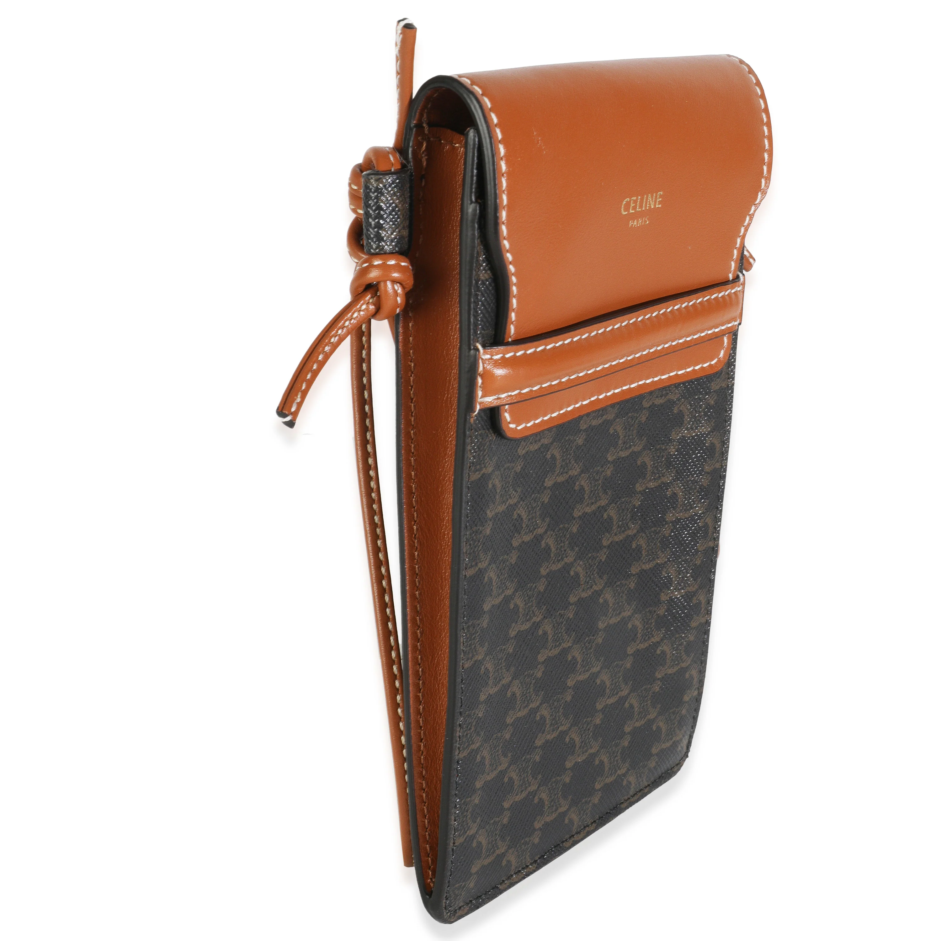 Tan Lambskin Triomphe Canvas Phone Pouch - Image 3