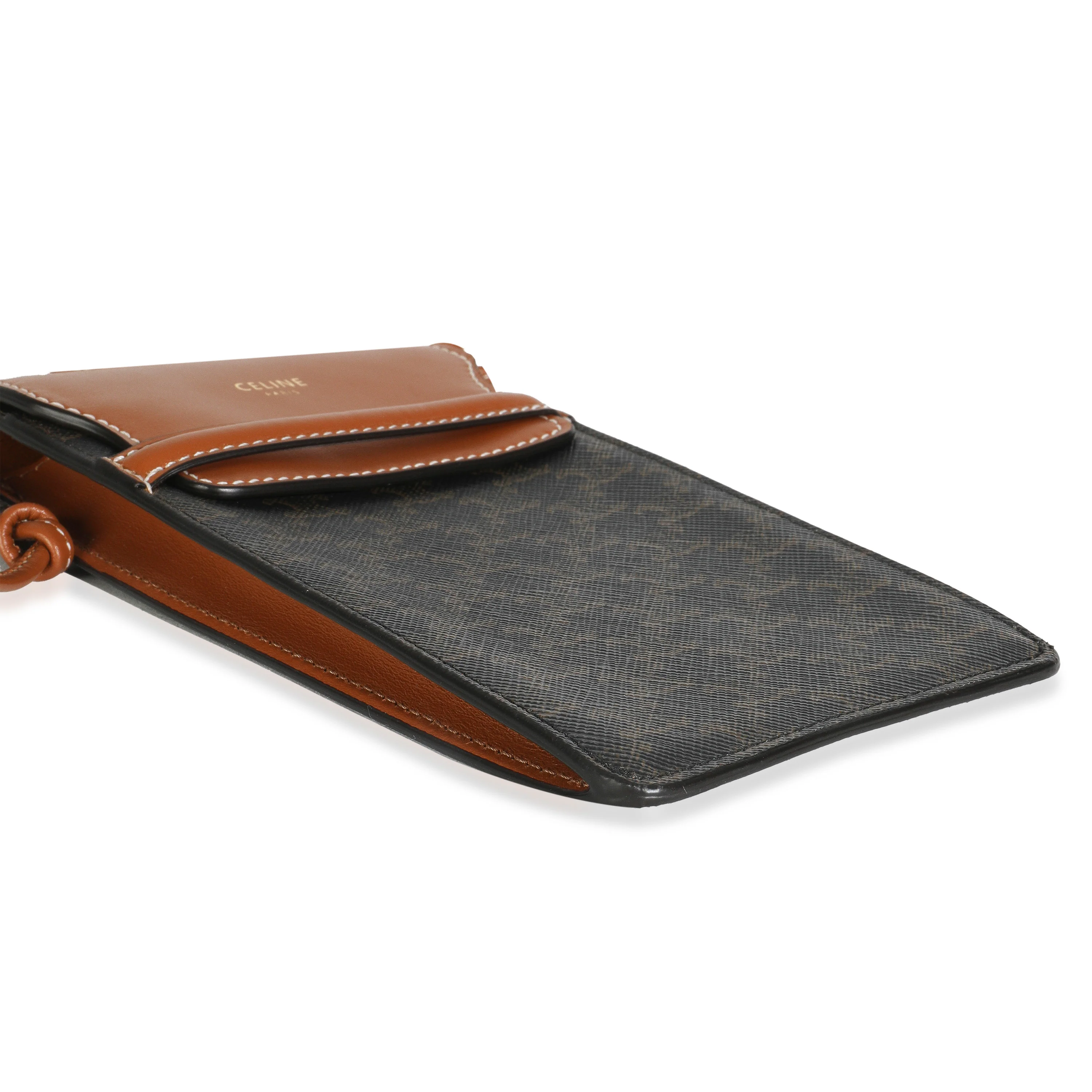 Tan Lambskin Triomphe Canvas Phone Pouch - Image 6