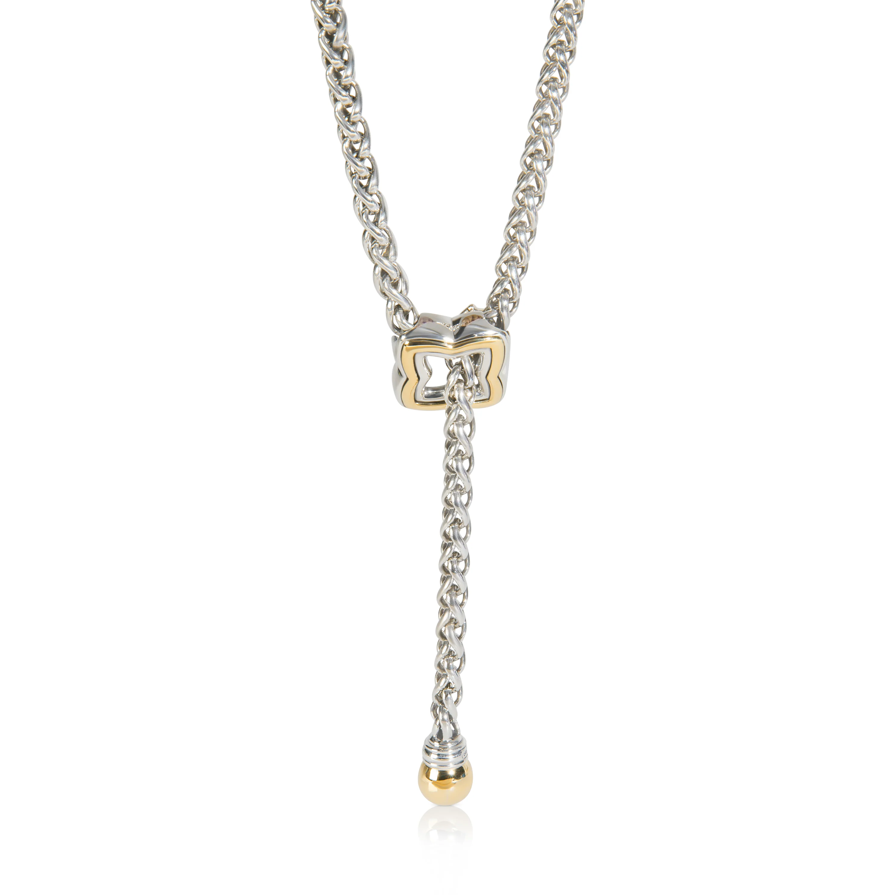 Yellow Gold & Sterling Silver Quatrefoil Lariat Necklace