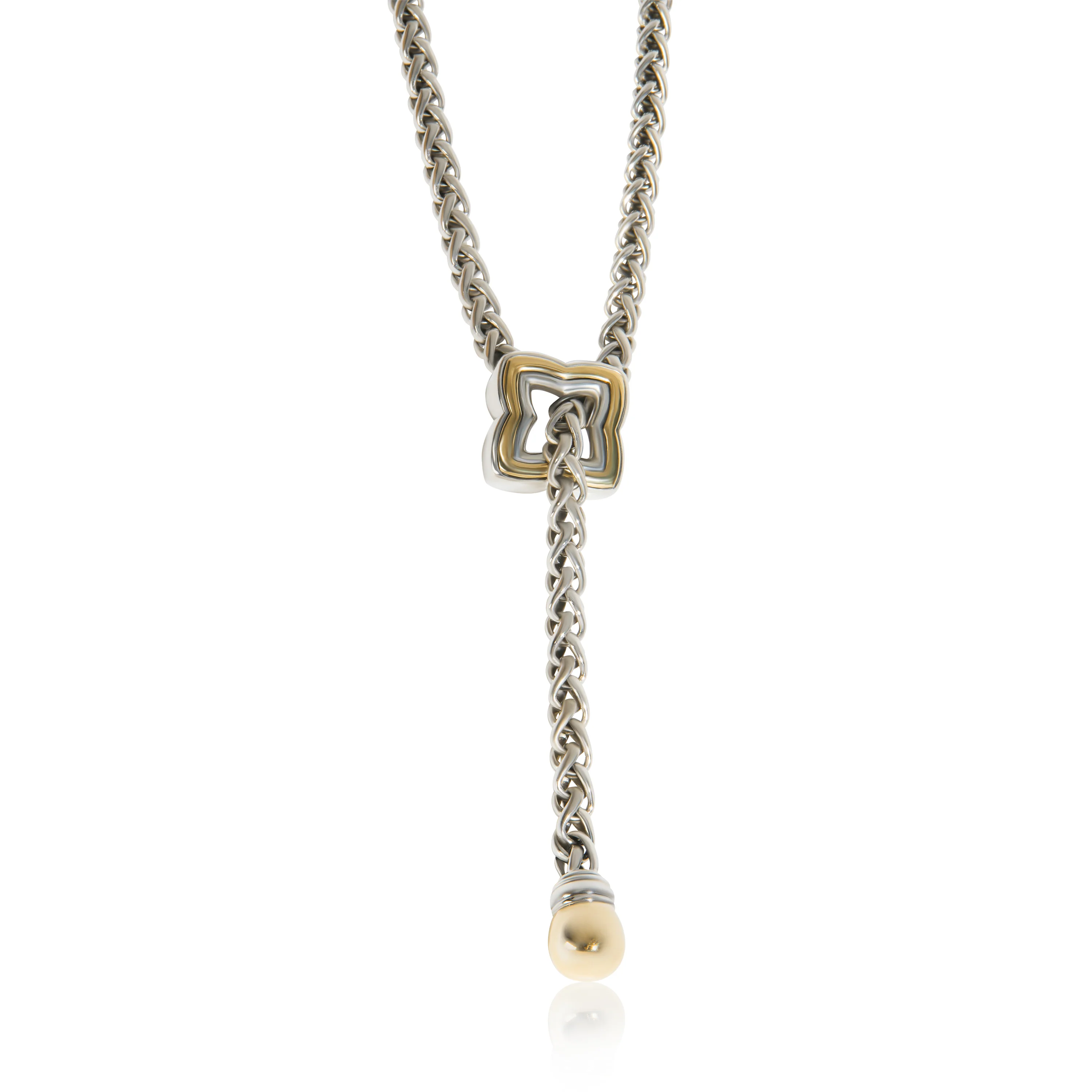 Yellow Gold & Sterling Silver Quatrefoil Lariat Necklace - Image 2