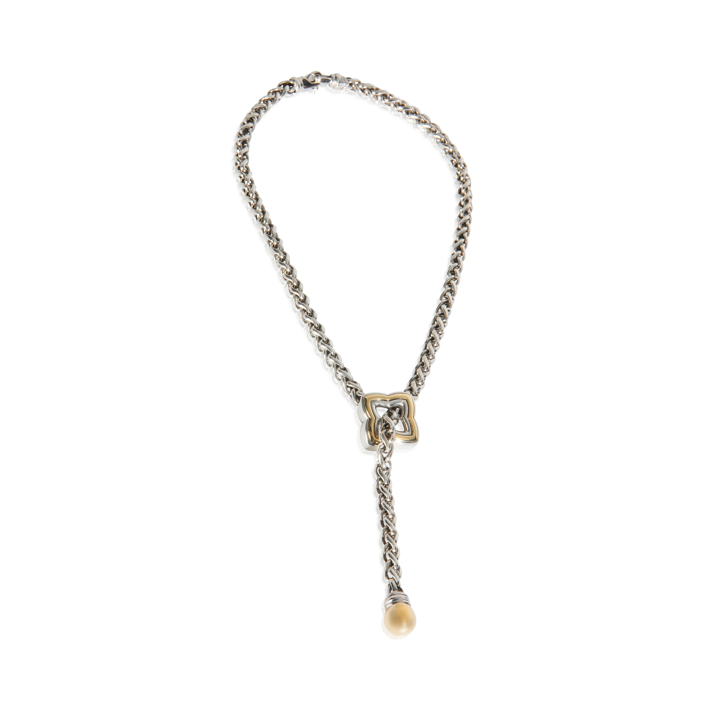Yellow Gold & Sterling Silver Quatrefoil Lariat Necklace - Image 4