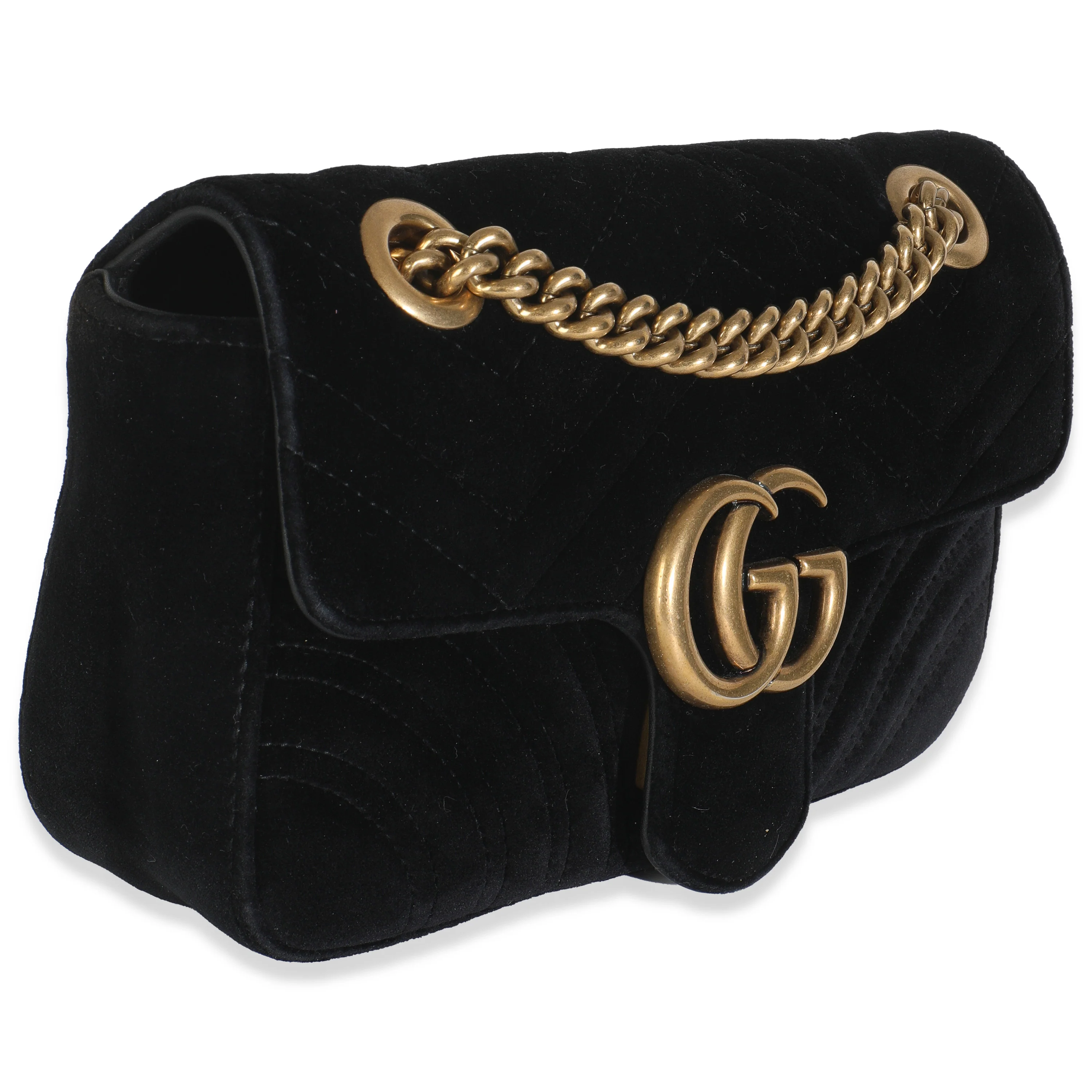 Black Velvet Matelasse Mini GG Marmont Shoulder Bag - Image 3