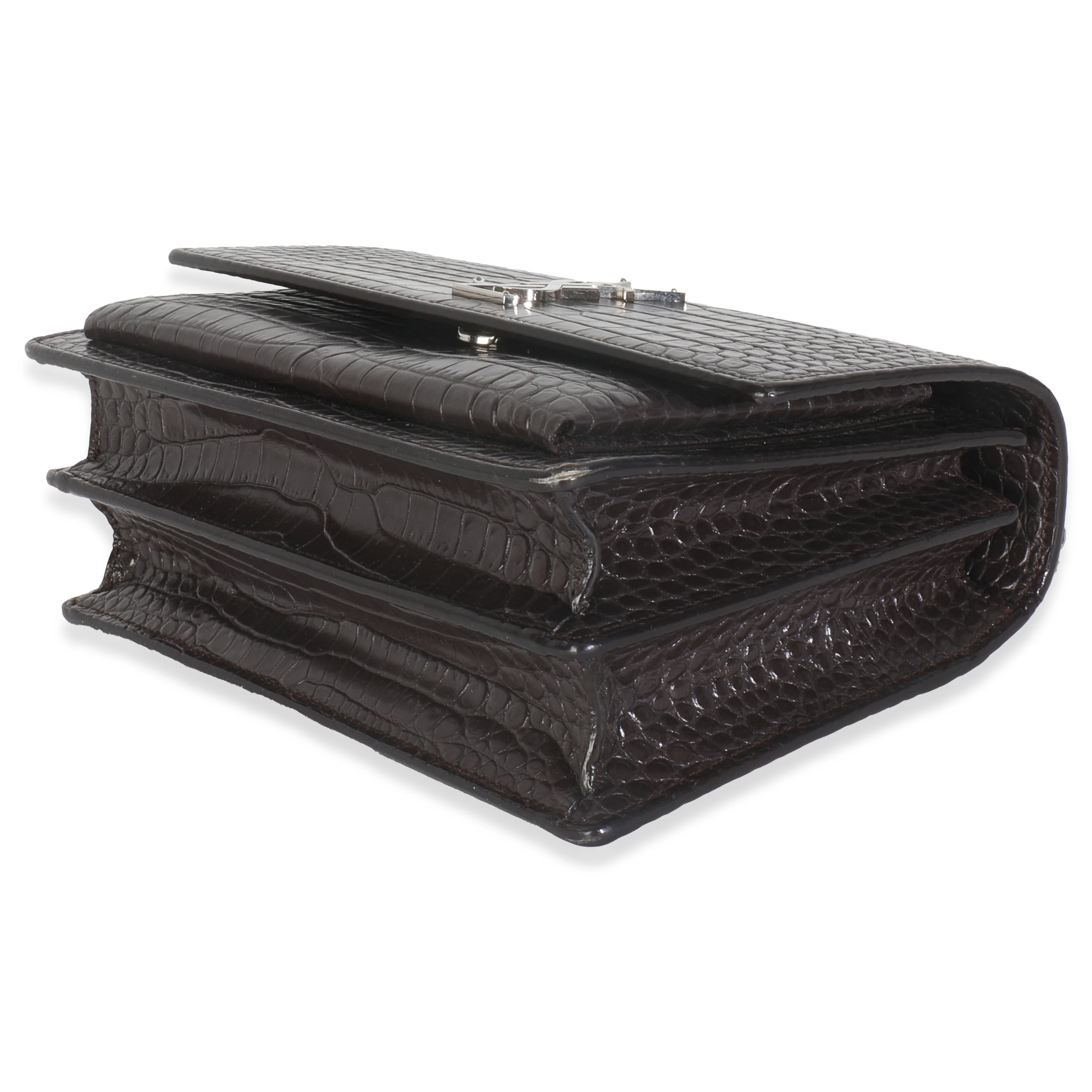 Grey Croc Embossed Calfskin Medium Monogram Sunset Bag - Image 7