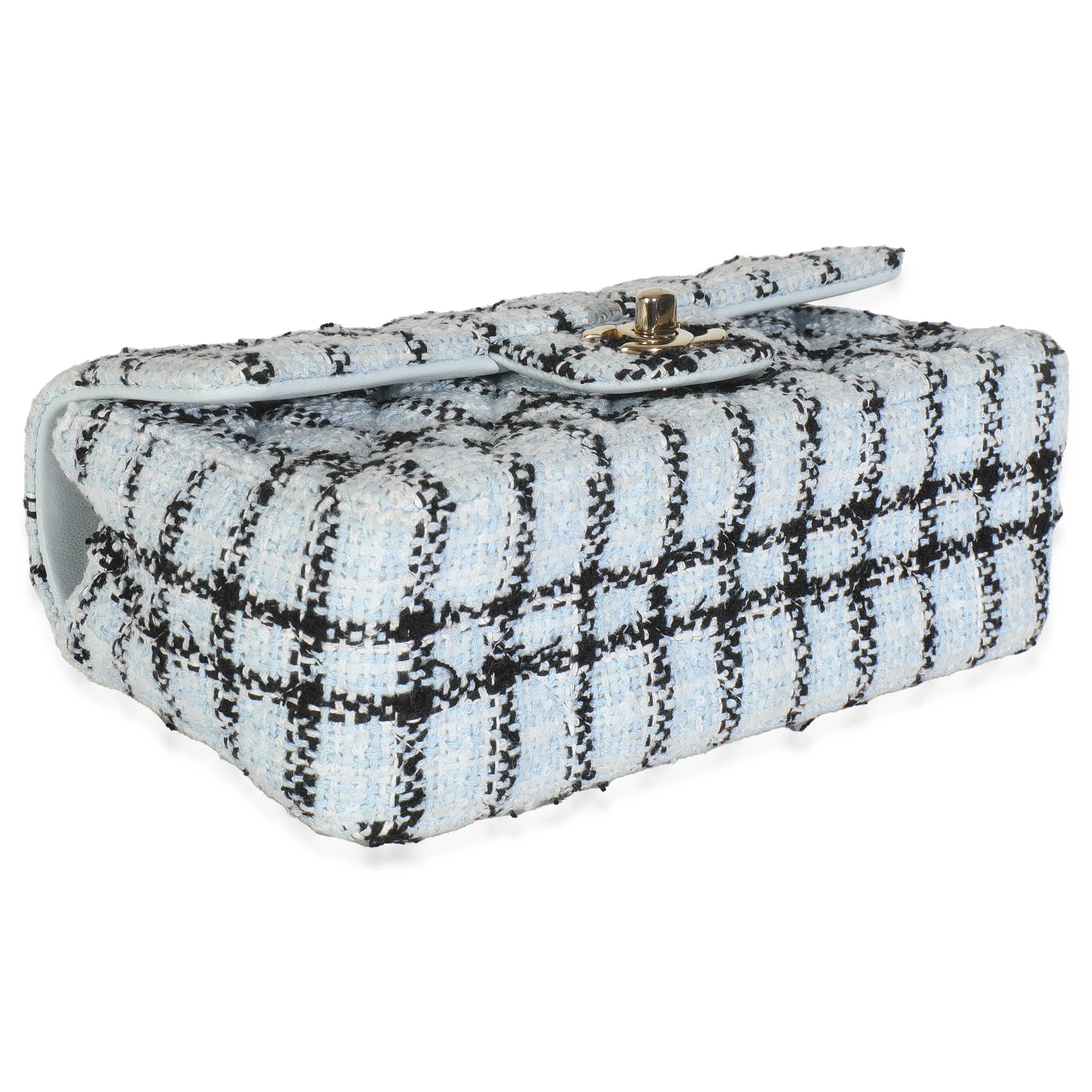 Blue White Tweed Quilted Mini Rectangular Flap Bag - Image 8