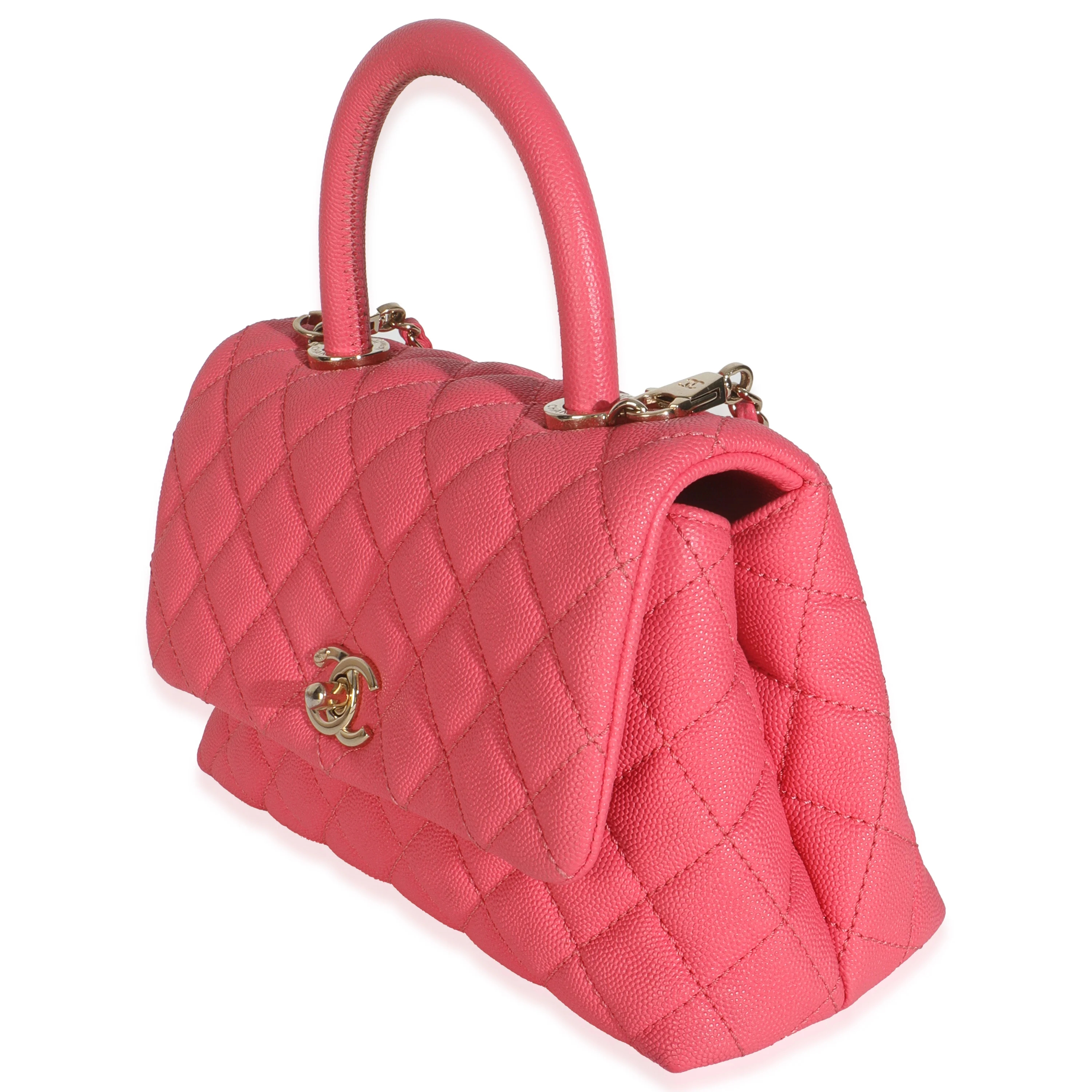 Pink Quilted Caviar Mini Coco Top Handle Flap Handbag - Image 2