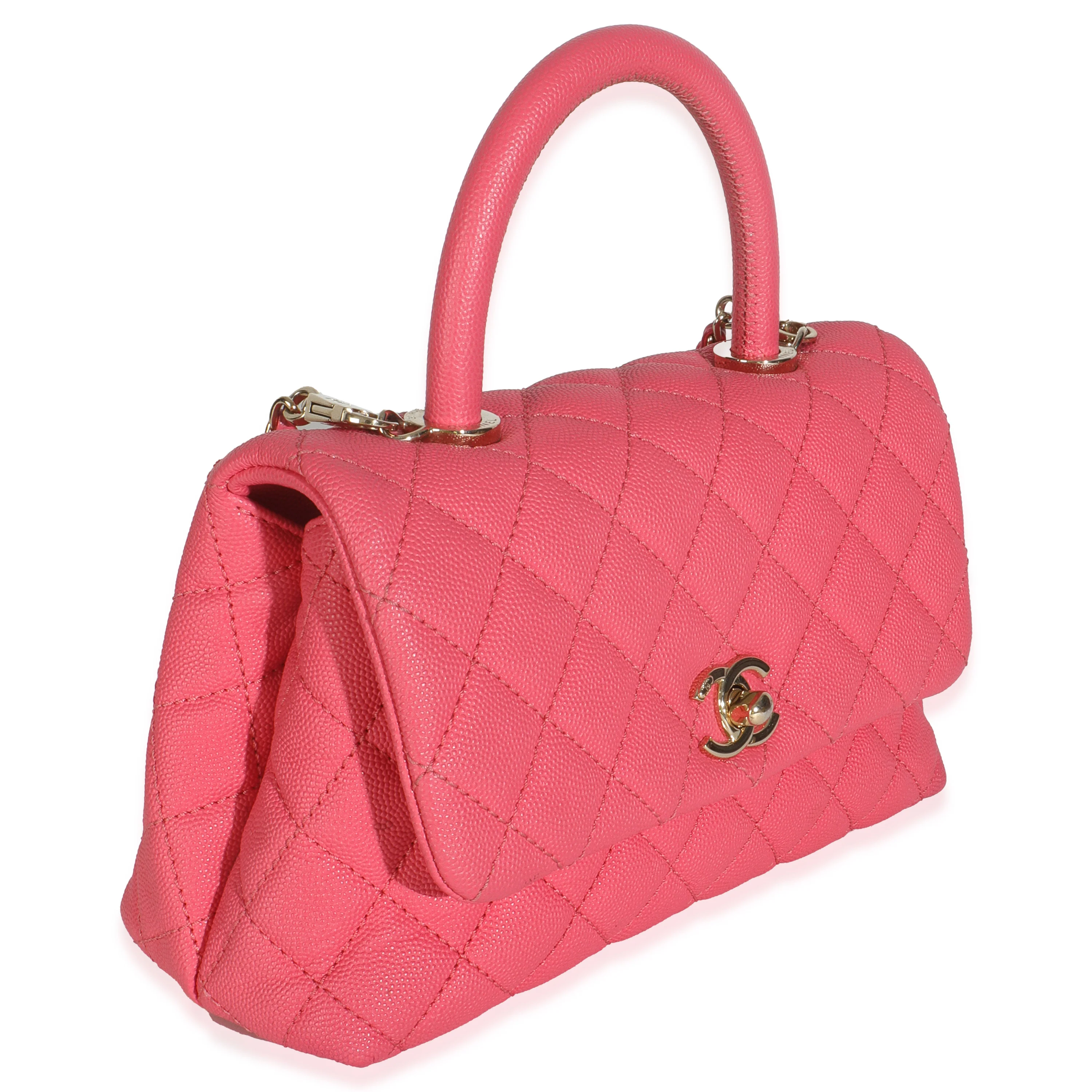Pink Quilted Caviar Mini Coco Top Handle Flap Handbag - Image 3
