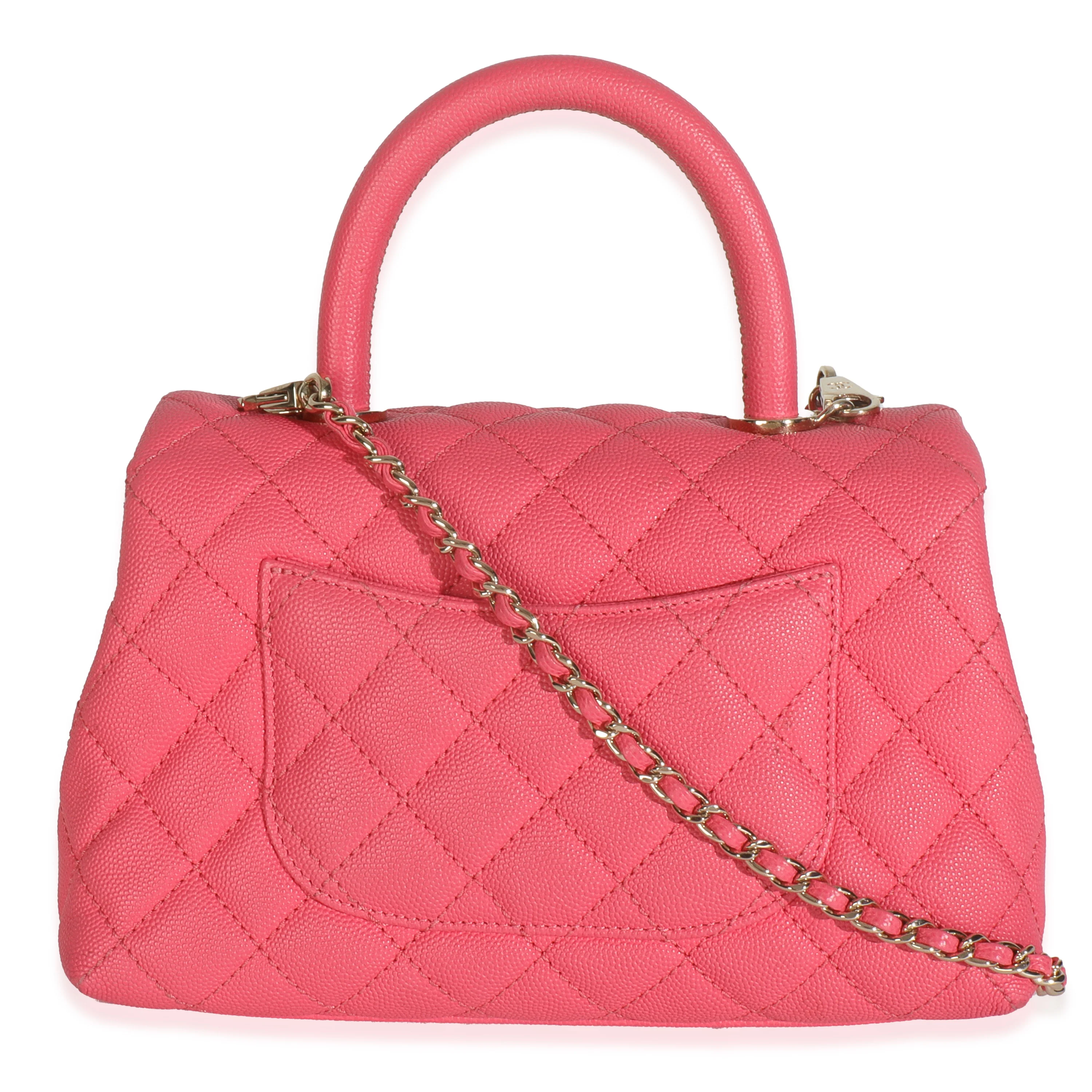 Pink Quilted Caviar Mini Coco Top Handle Flap Handbag - Image 4