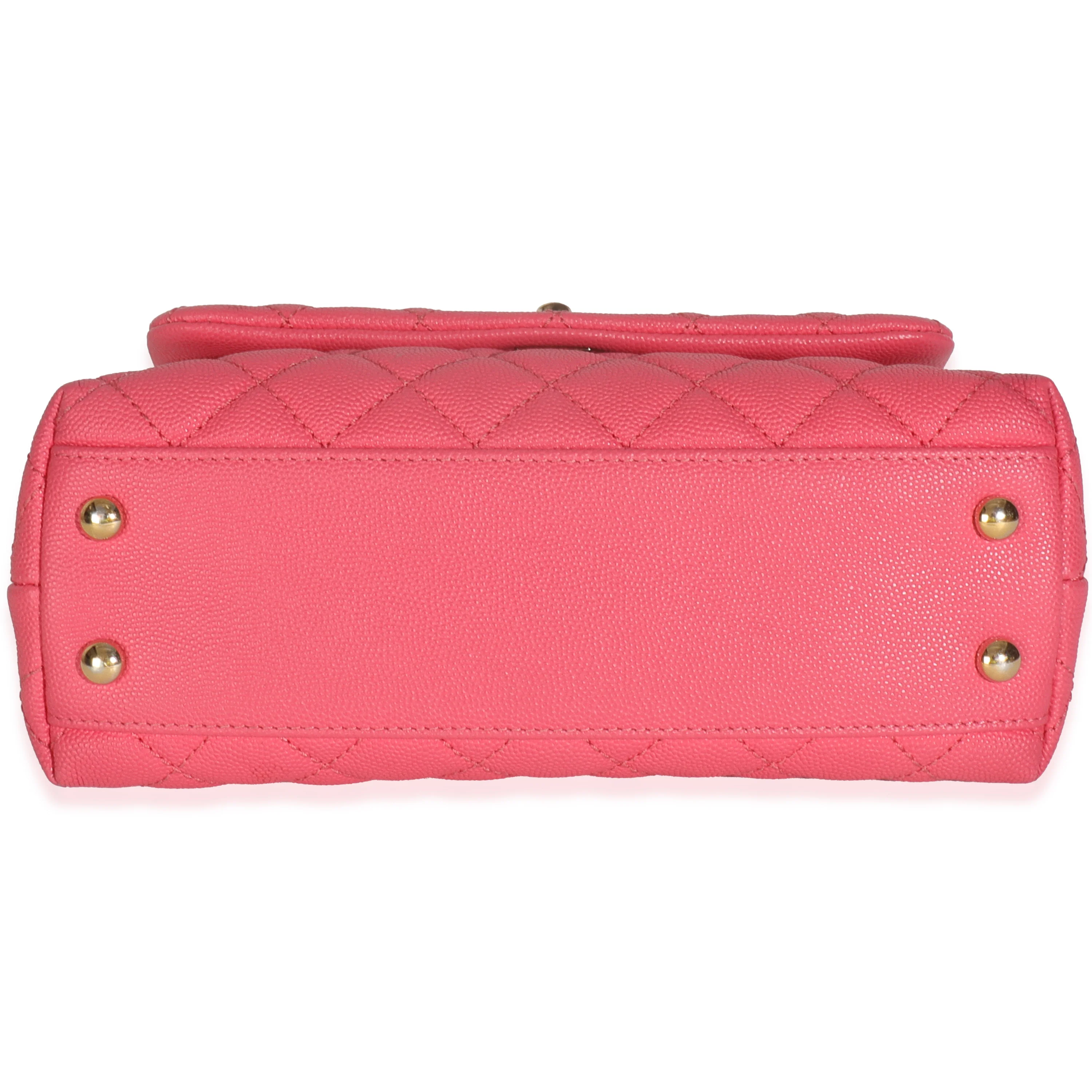 Pink Quilted Caviar Mini Coco Top Handle Flap Handbag - Image 5