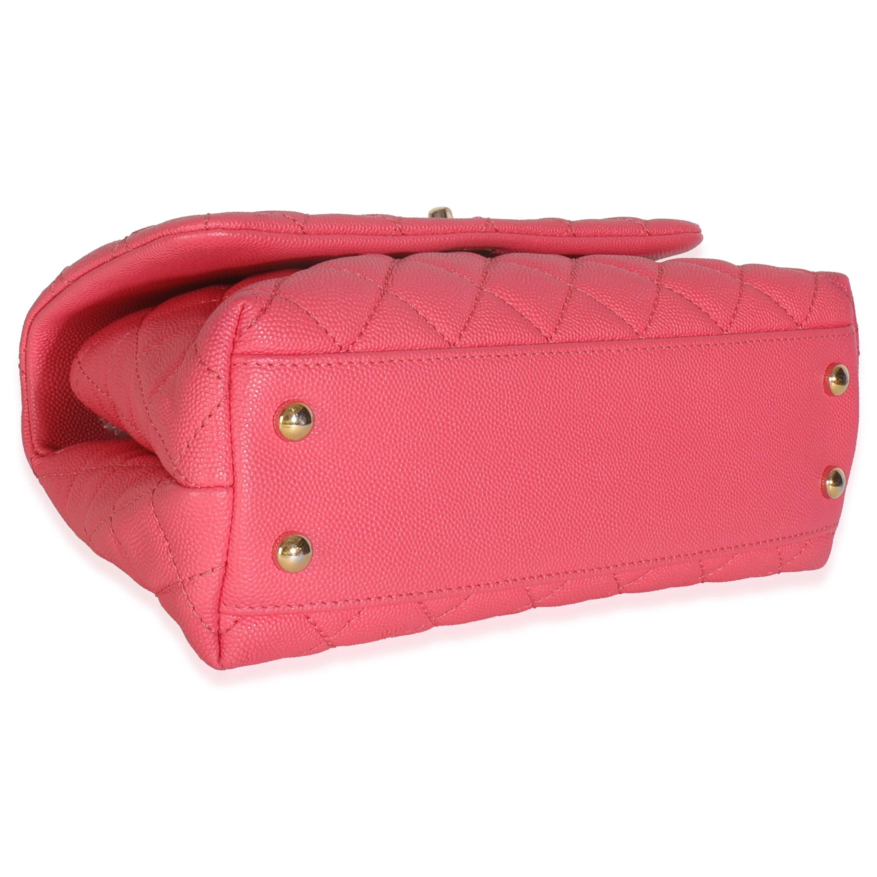 Pink Quilted Caviar Mini Coco Top Handle Flap Handbag - Image 6