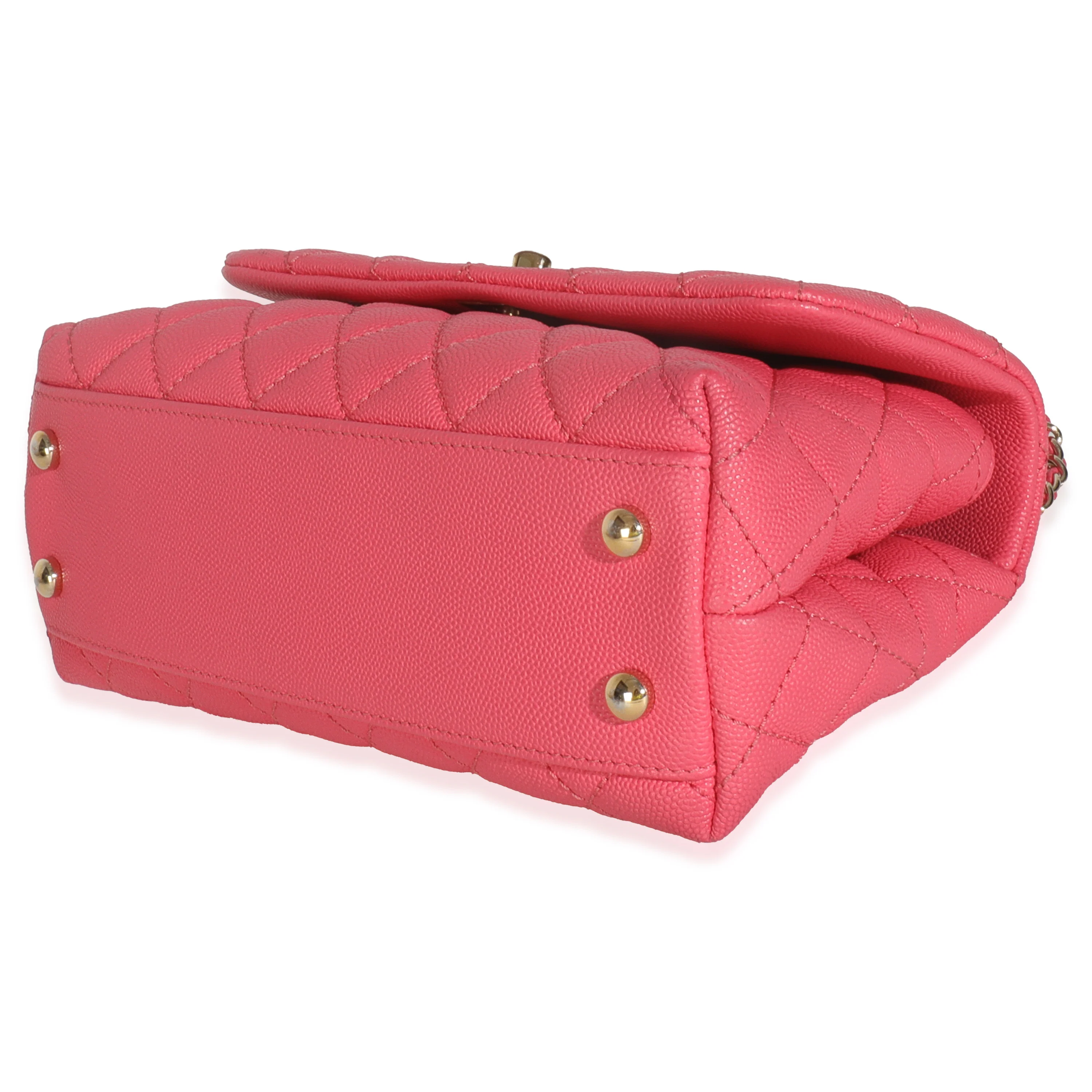 Pink Quilted Caviar Mini Coco Top Handle Flap Handbag - Image 7