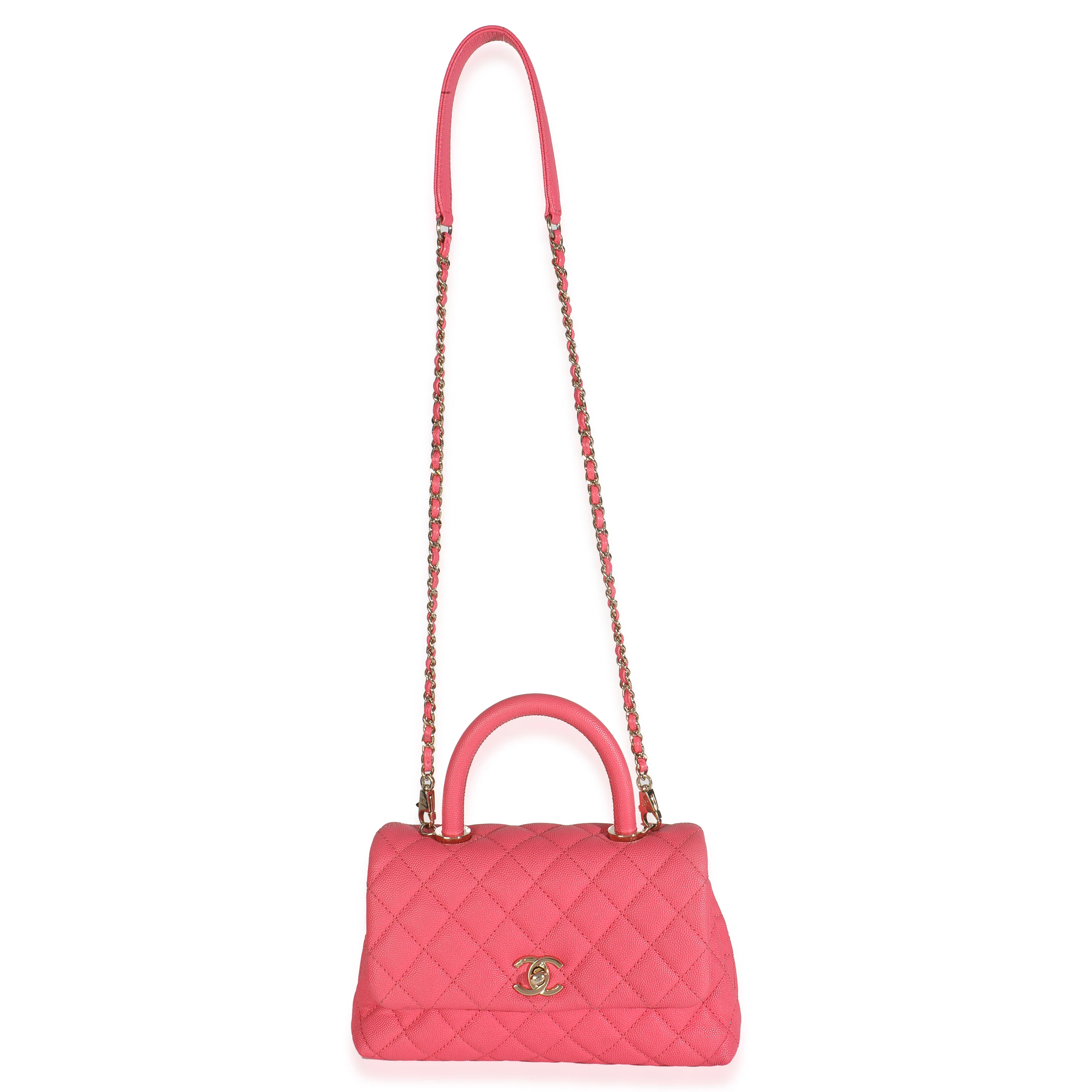 Pink Quilted Caviar Mini Coco Top Handle Flap Handbag - Image 8