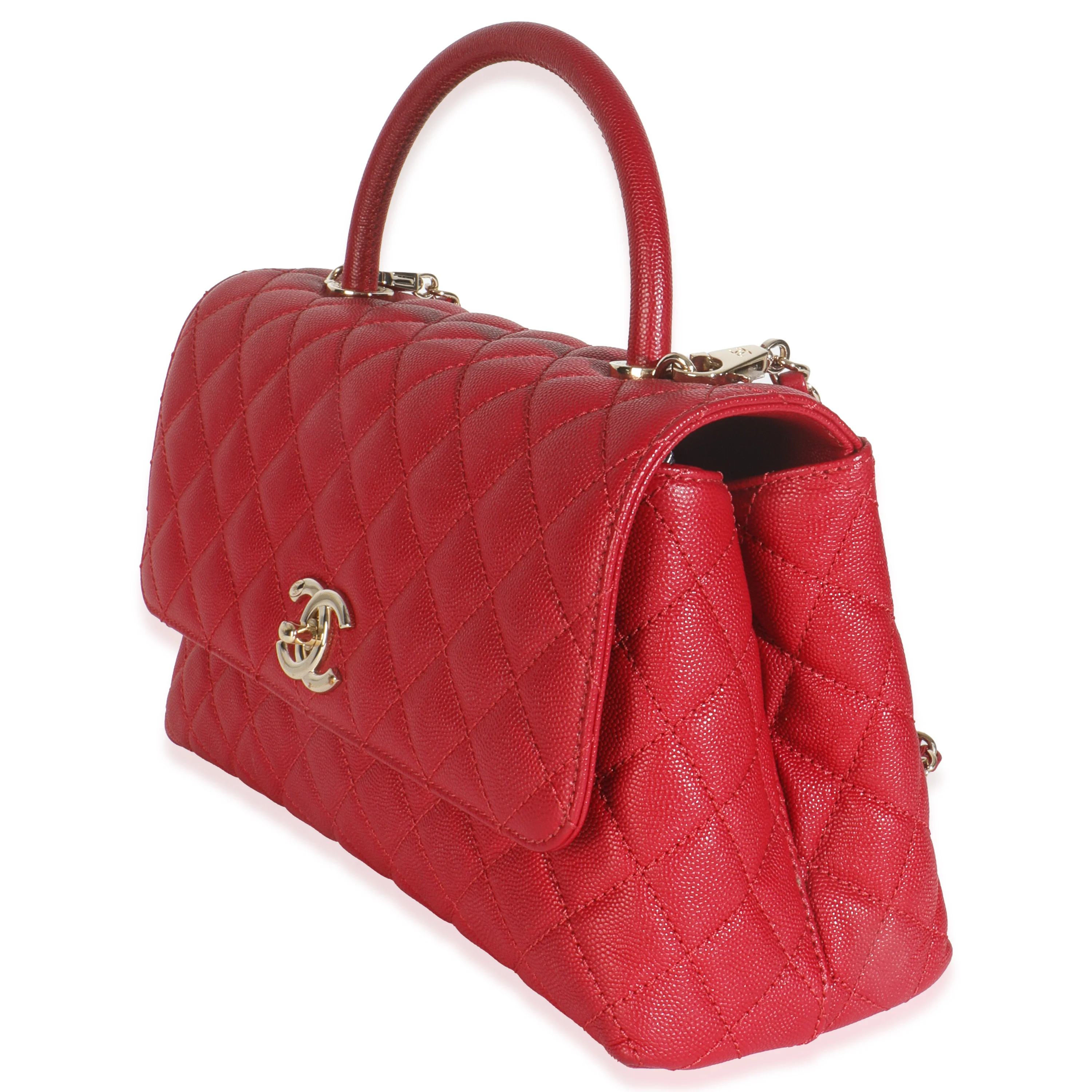 Red Quilted Caviar Medium Coco Handle Flap Bag - Image 2