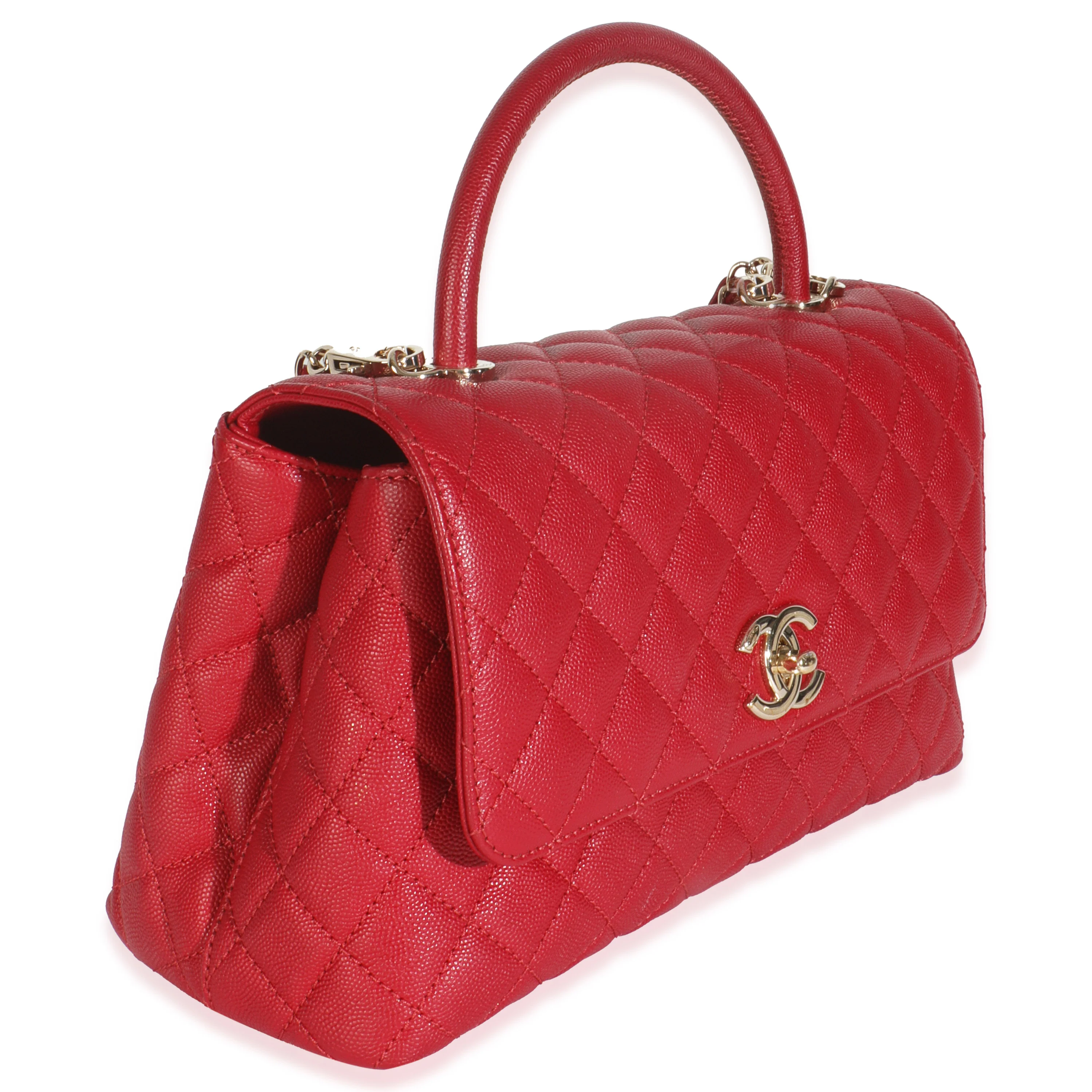 Red Quilted Caviar Medium Coco Handle Flap Bag - Image 3