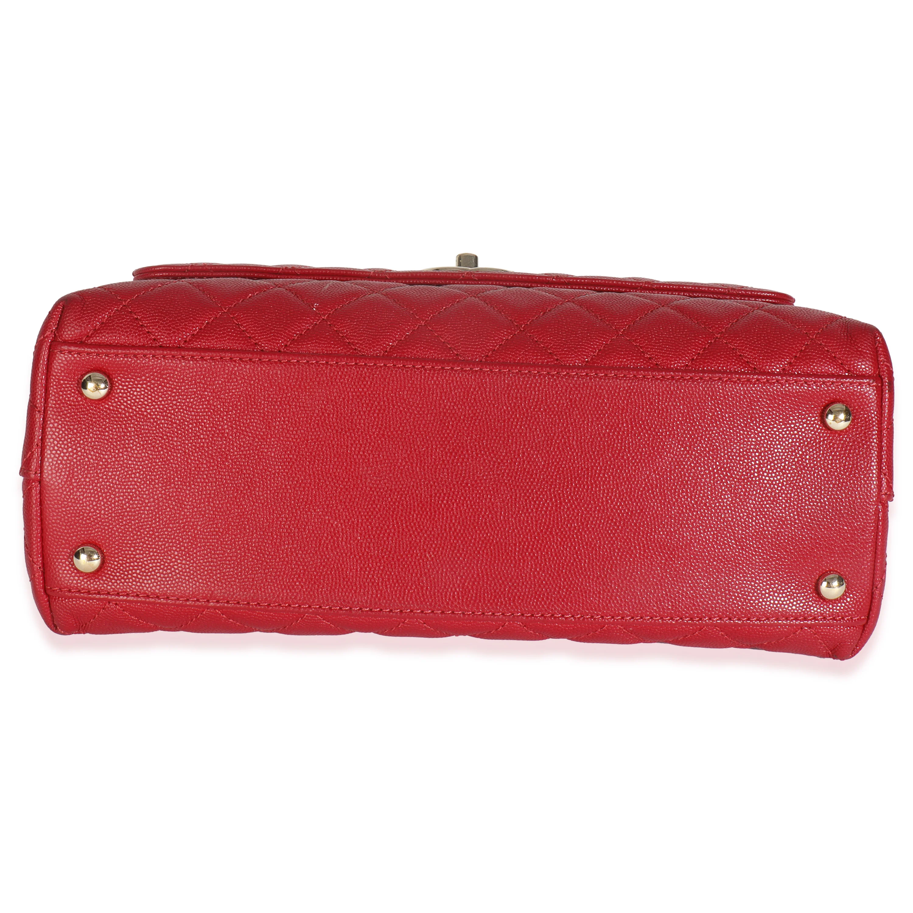 Red Quilted Caviar Medium Coco Handle Flap Bag - Image 5
