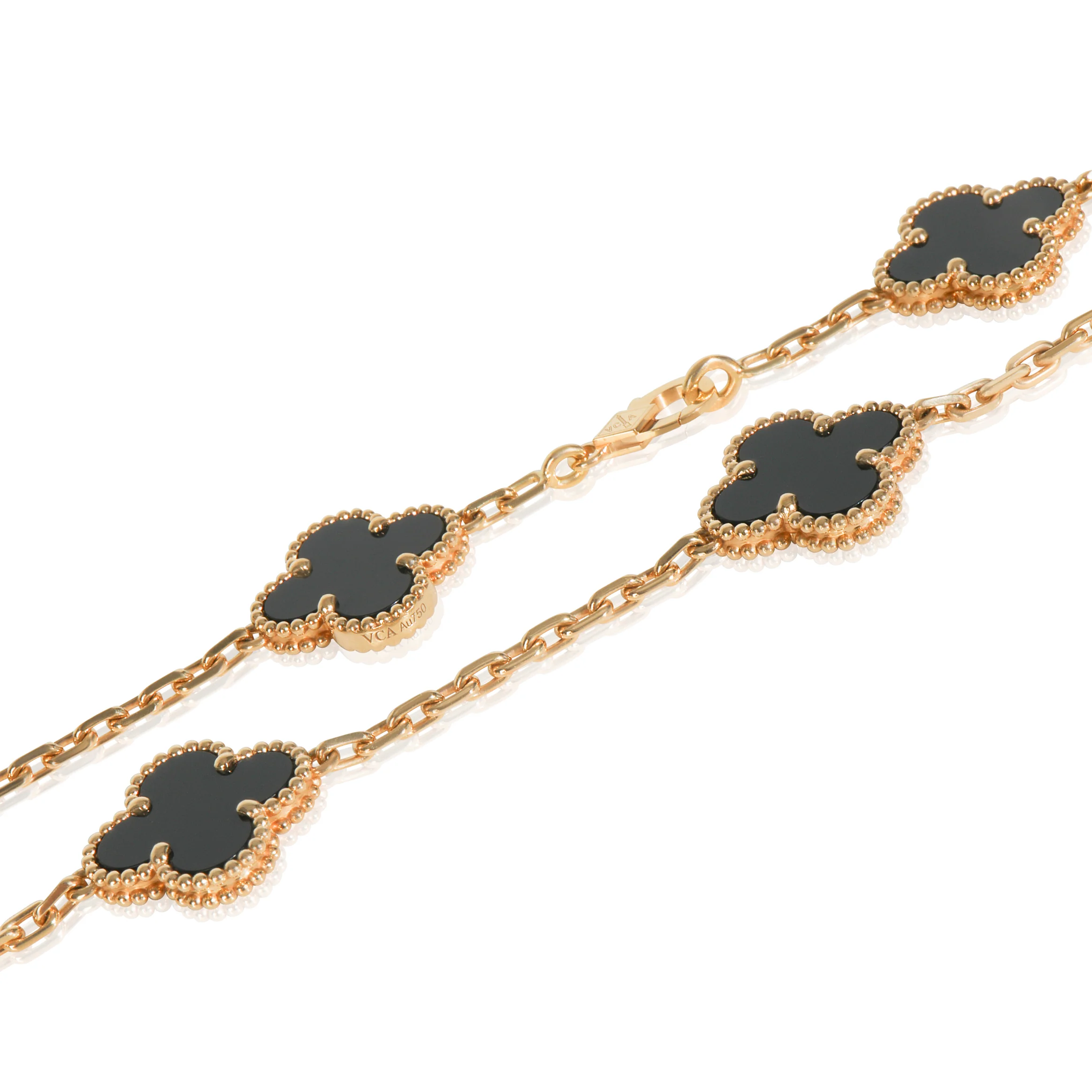 Yellow Gold Onyx Vintage Alhambra Necklace - Image 2