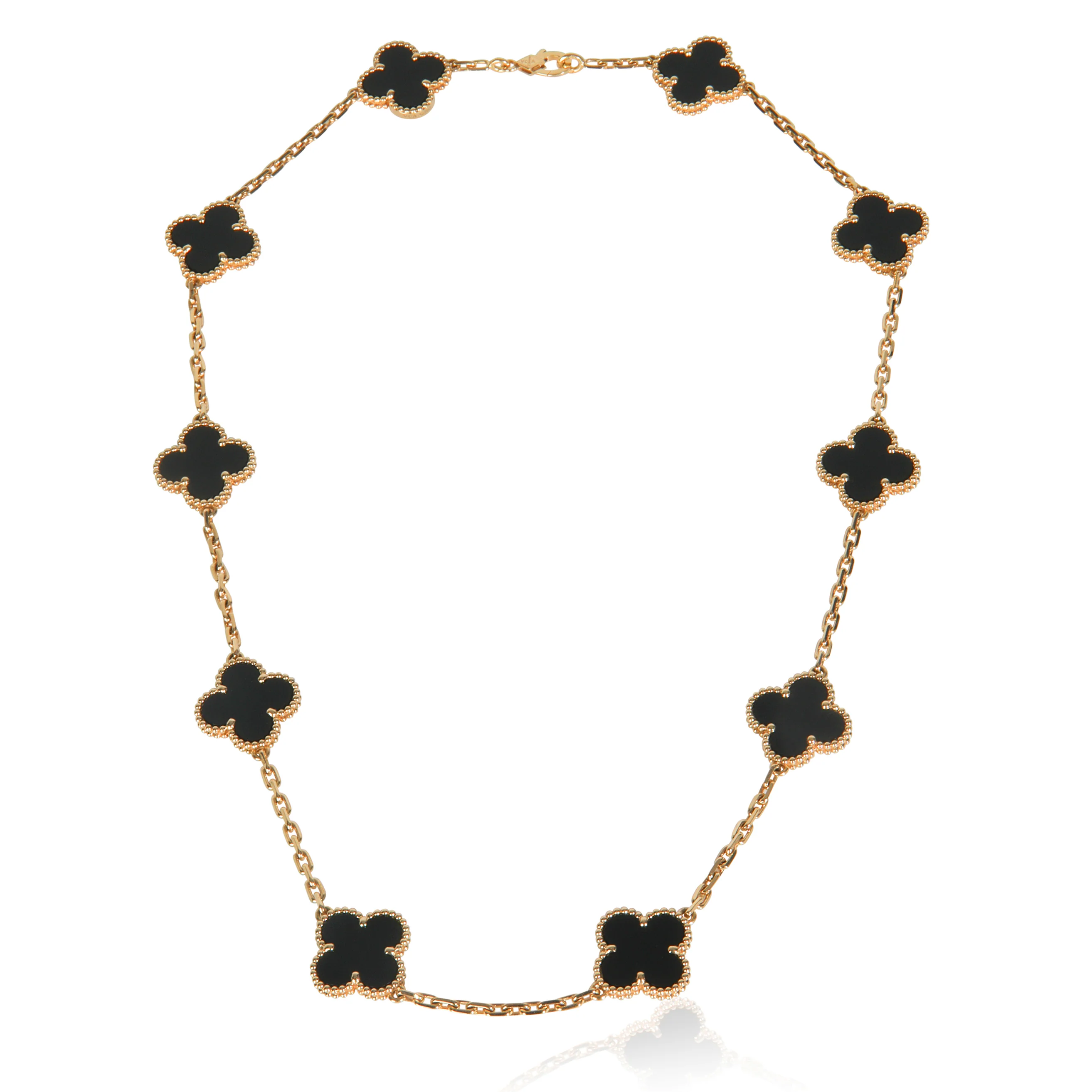 Yellow Gold Onyx Vintage Alhambra Necklace - Image 3
