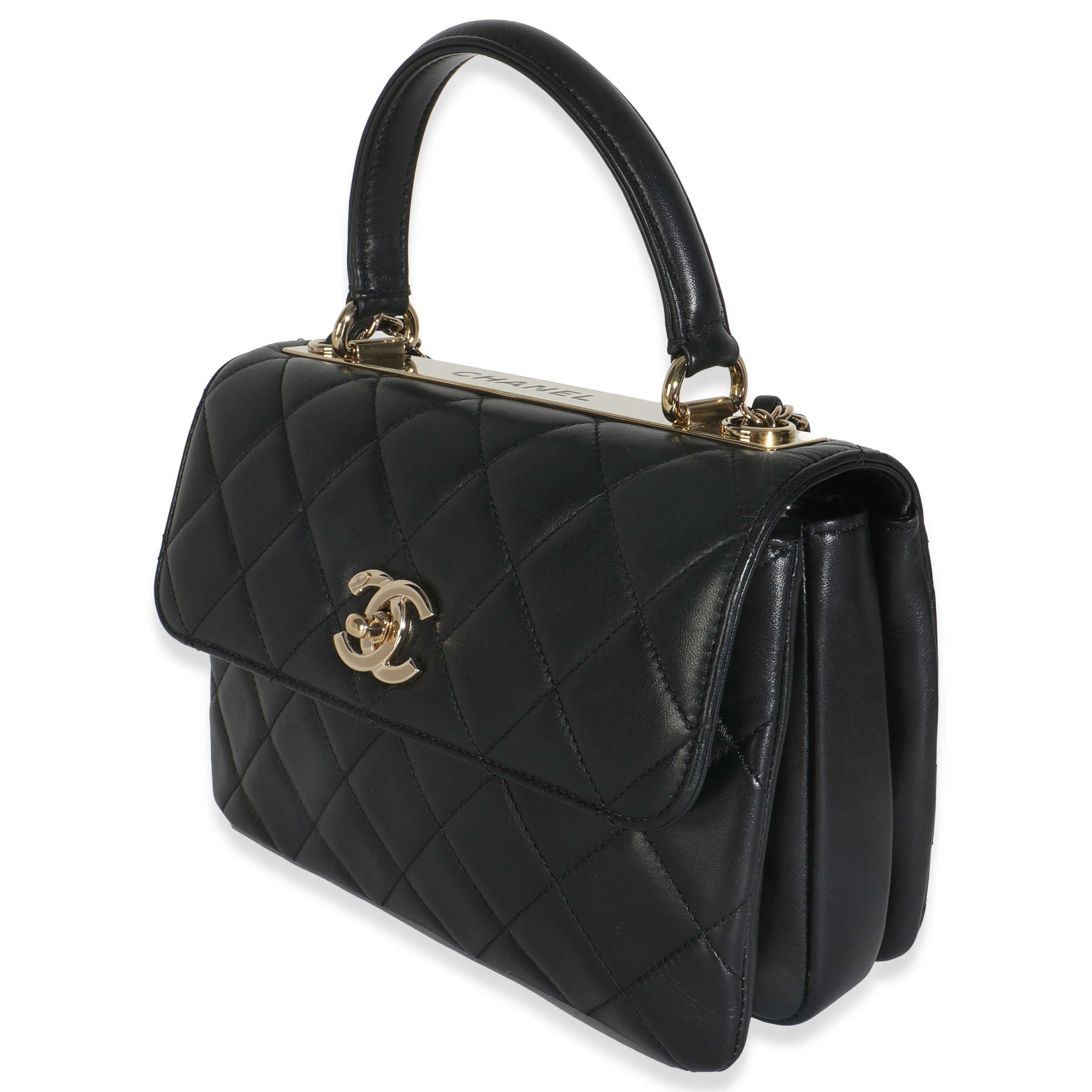 Black Quilted Lambskin Small Trendy CC Flap Dual Handle Bag - Image 2