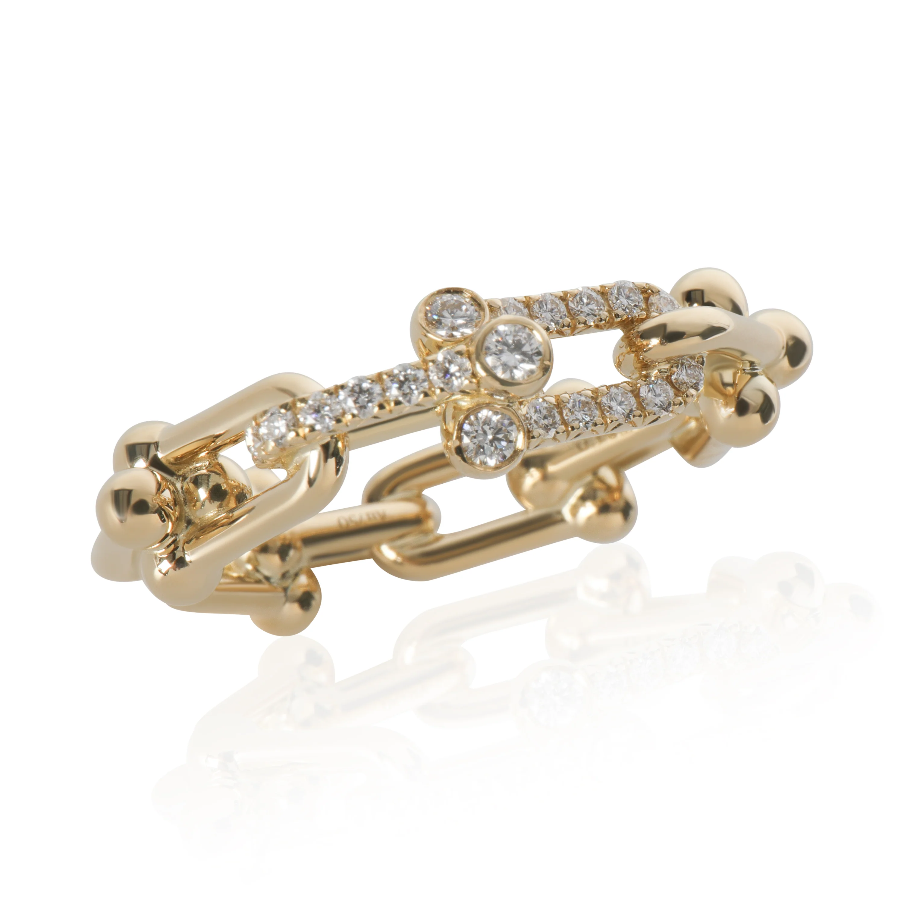 Yellow Gold Diamond HardWear Small Link Ring - Image 5