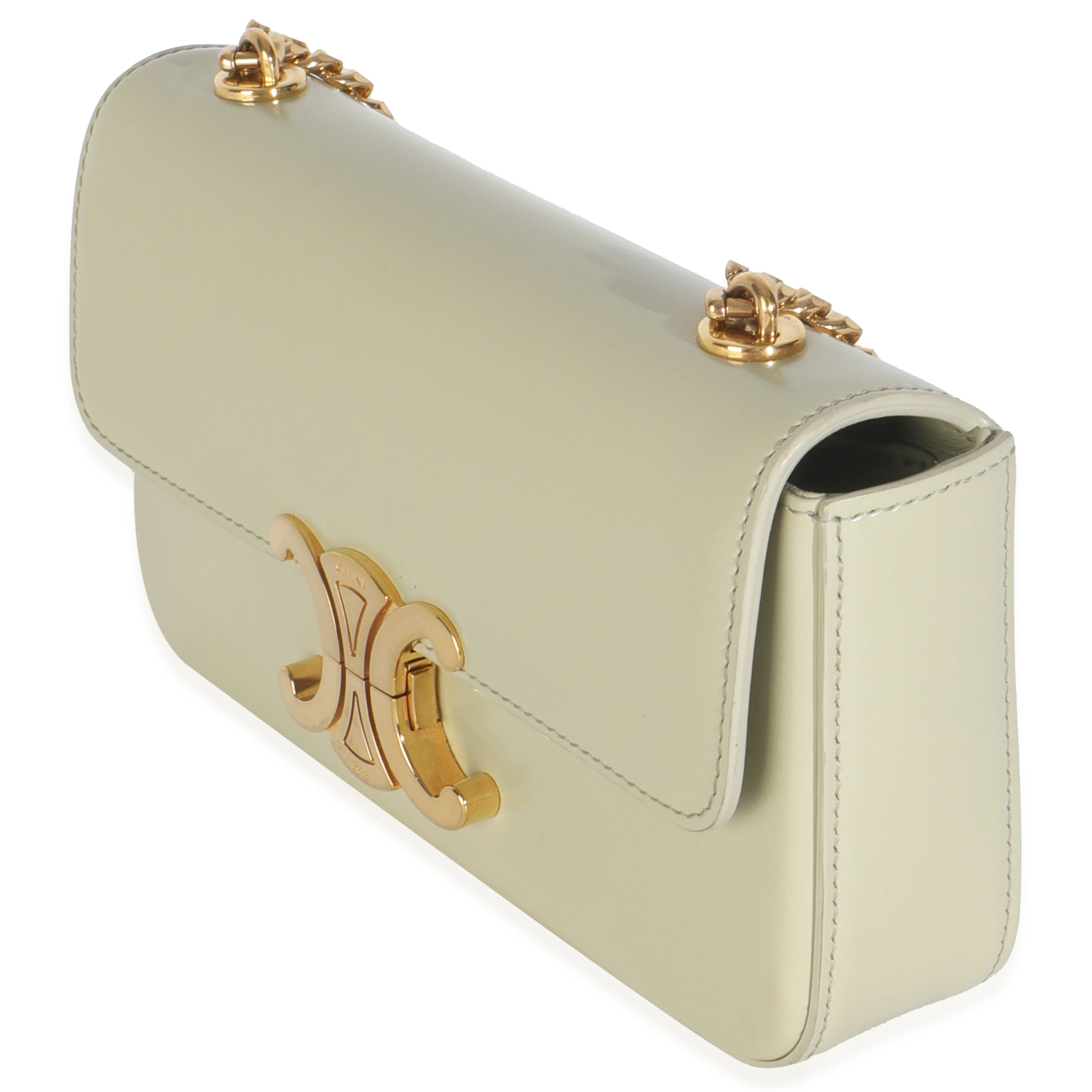 Almond Green Shiny Calfskin Triomphe Chain Shoulder Bag - Image 2