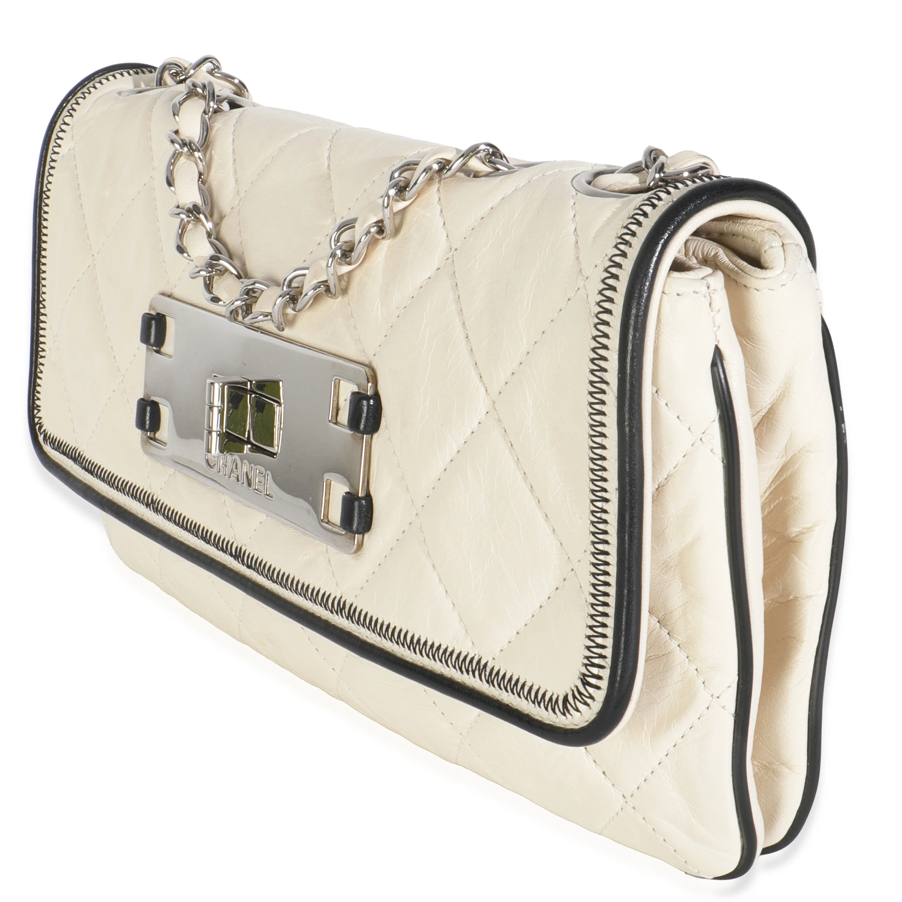 White Quilted Lambskin East/West Reissue Flap Bag - Image 2