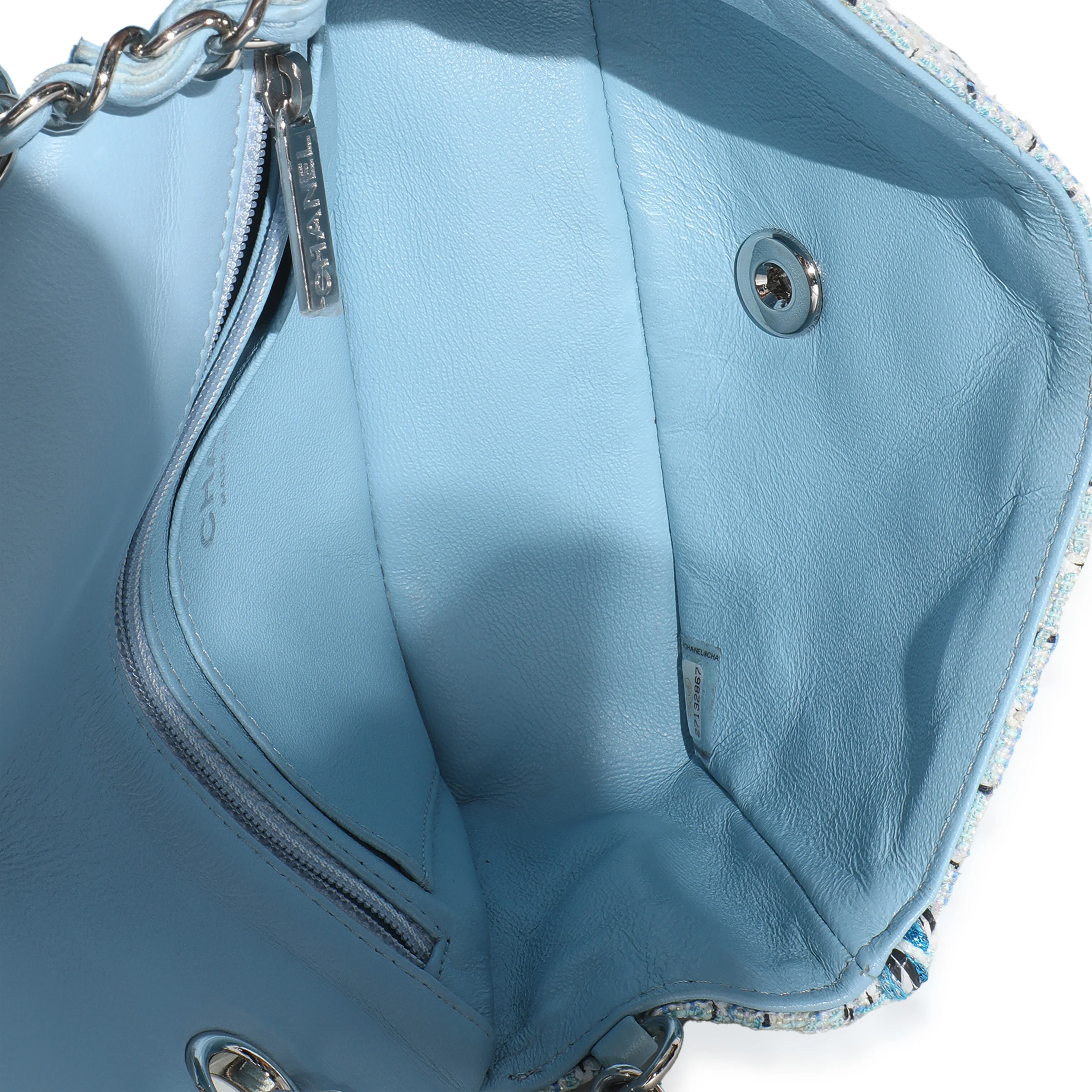 Blue White Quilted Metallic Tweed Braided Mini Rectangular Flap Bag - Image 9