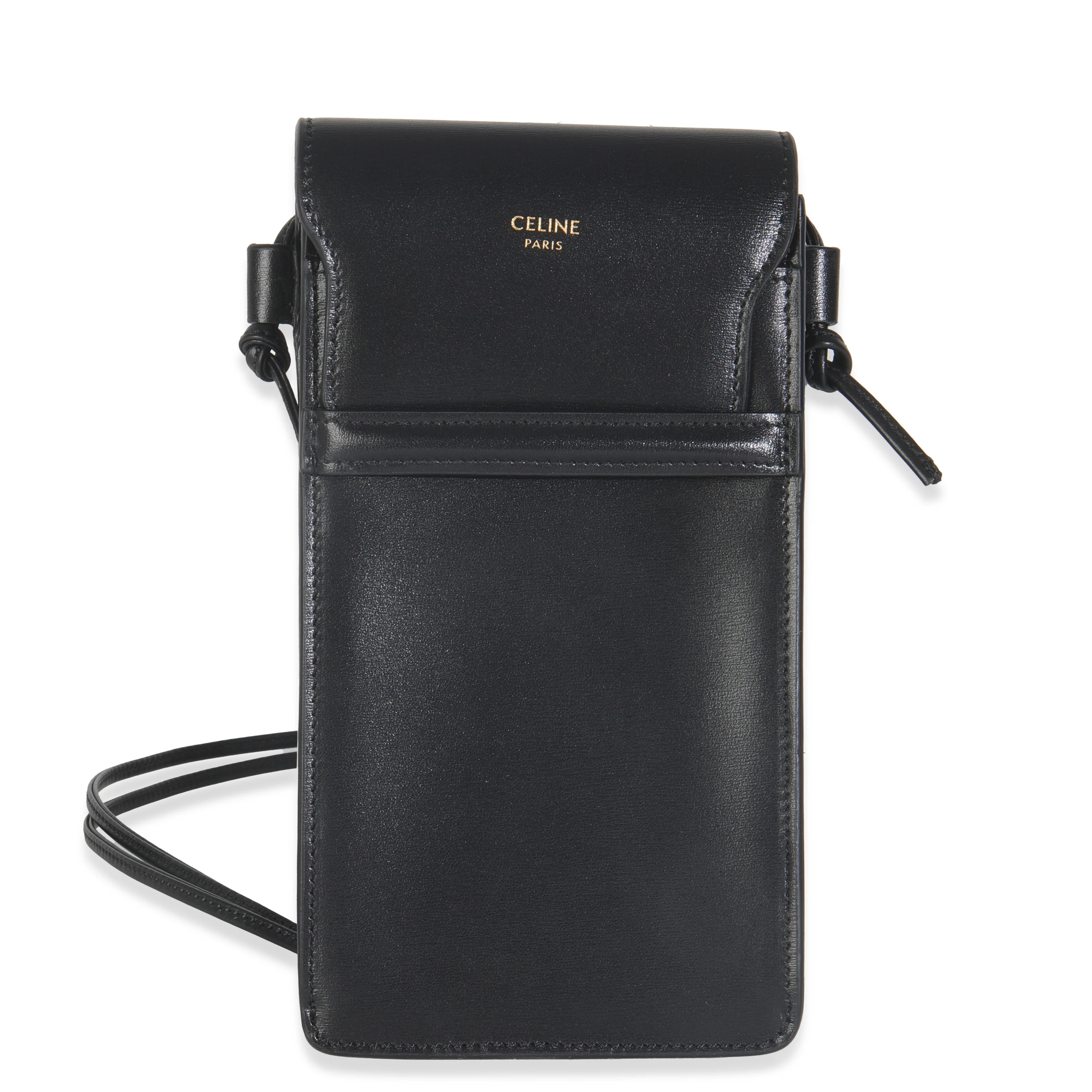 Black Smooth Calfskin Phone Pouch With Flap