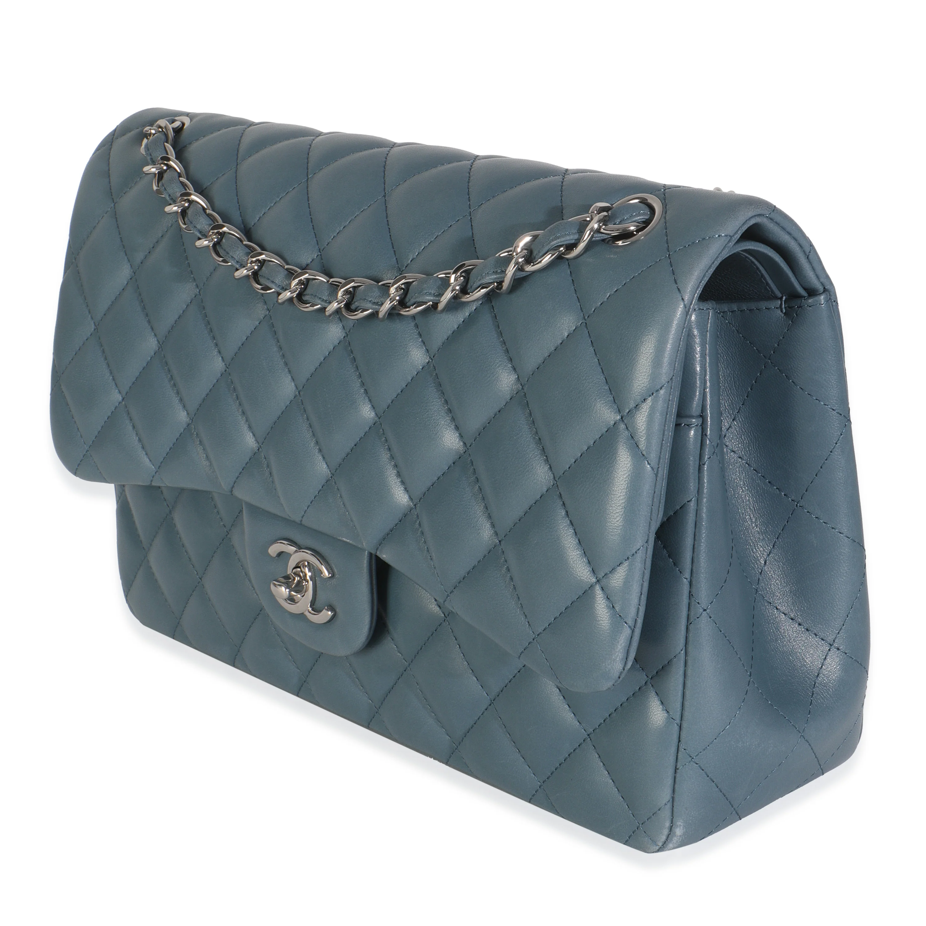 Blue Quilted Lambskin Jumbo Double Flap Bag - Image 2