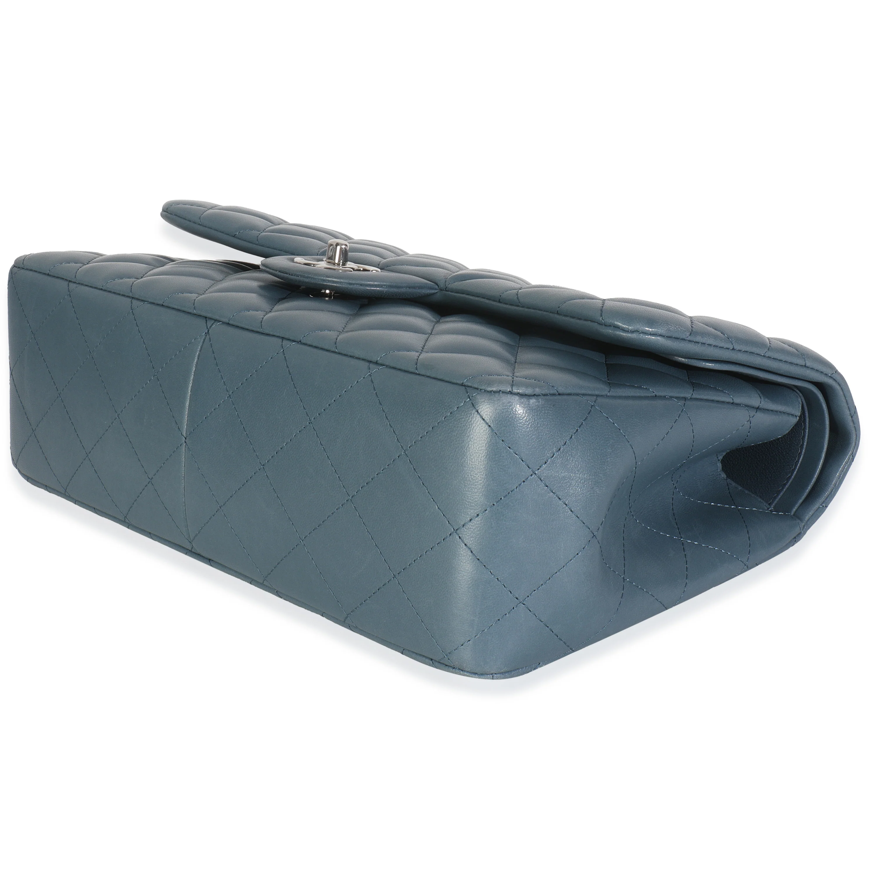 Blue Quilted Lambskin Jumbo Double Flap Bag - Image 6