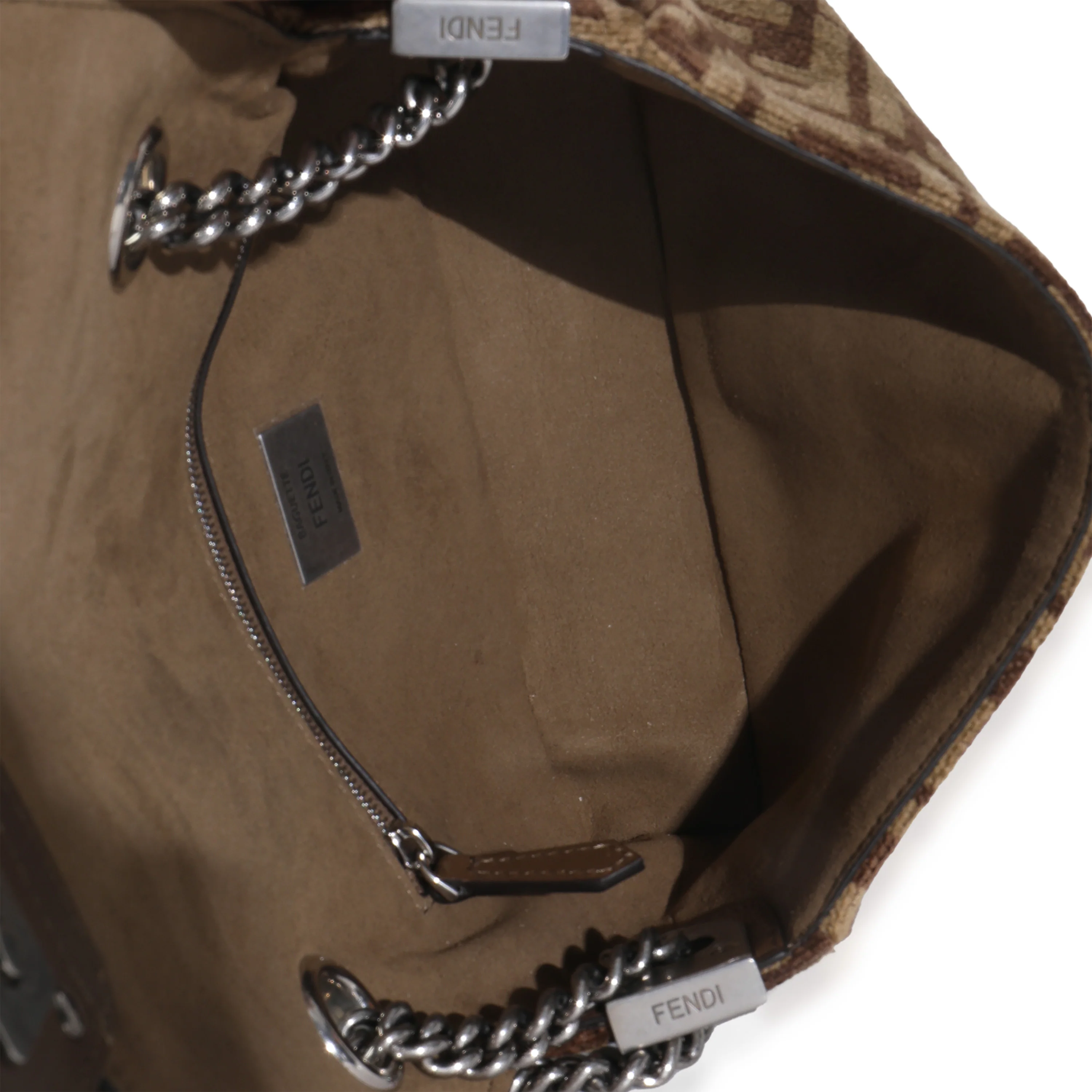 Brown Chenille Vitello Seta FF Midi Chain Baguette - Image 9