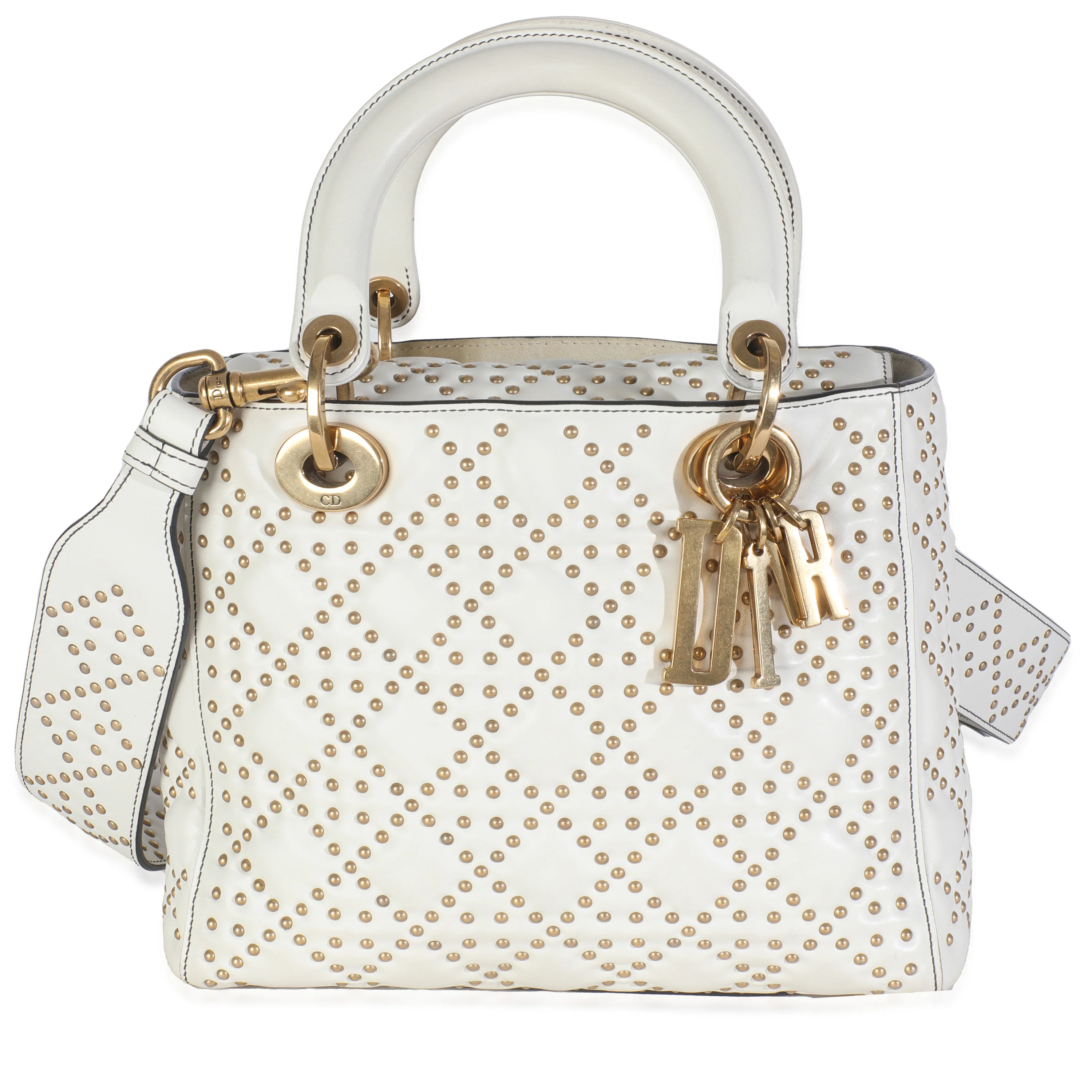 White Cannage Supple Studded Calfskin Medium Lady Dior