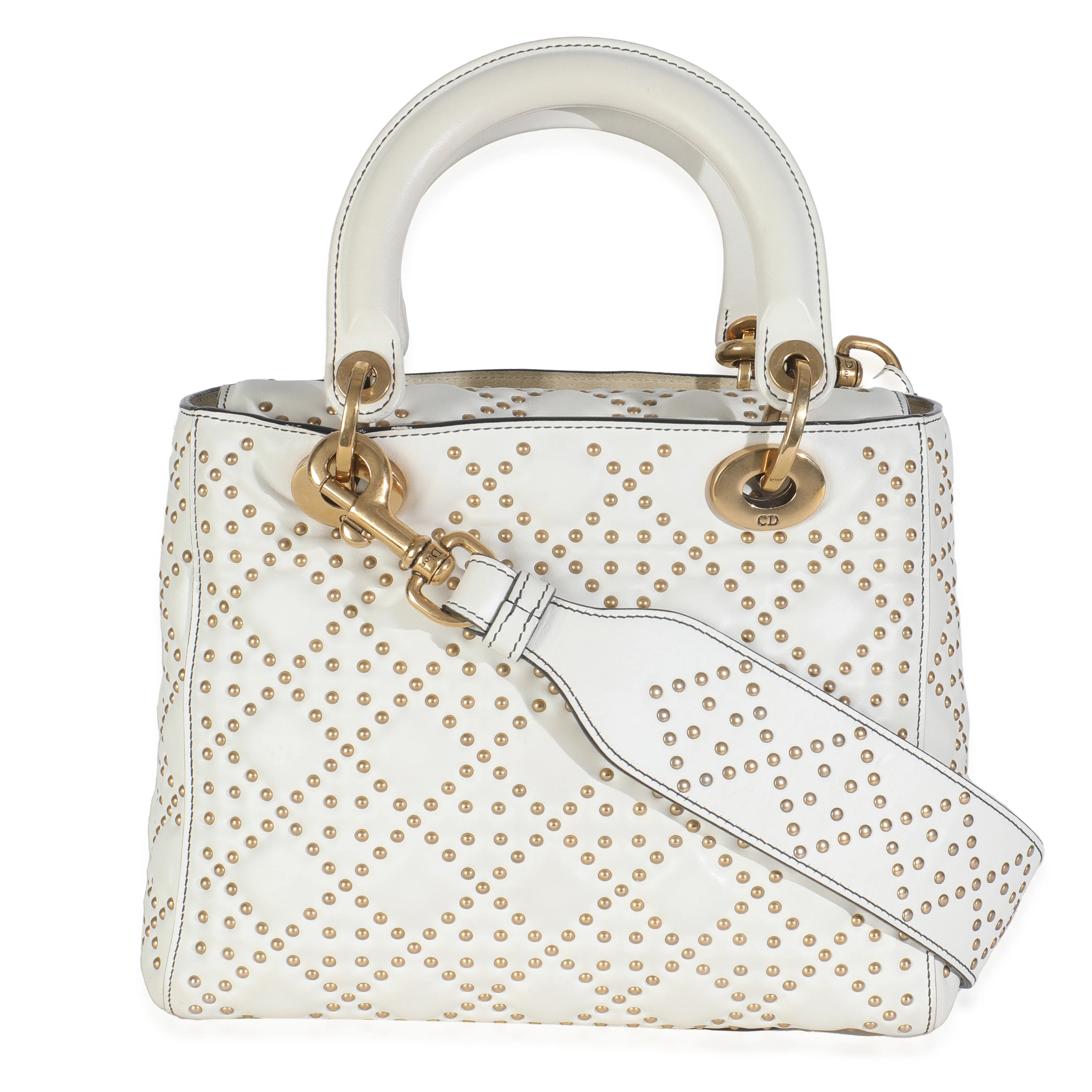White Cannage Supple Studded Calfskin Medium Lady Dior - Image 4