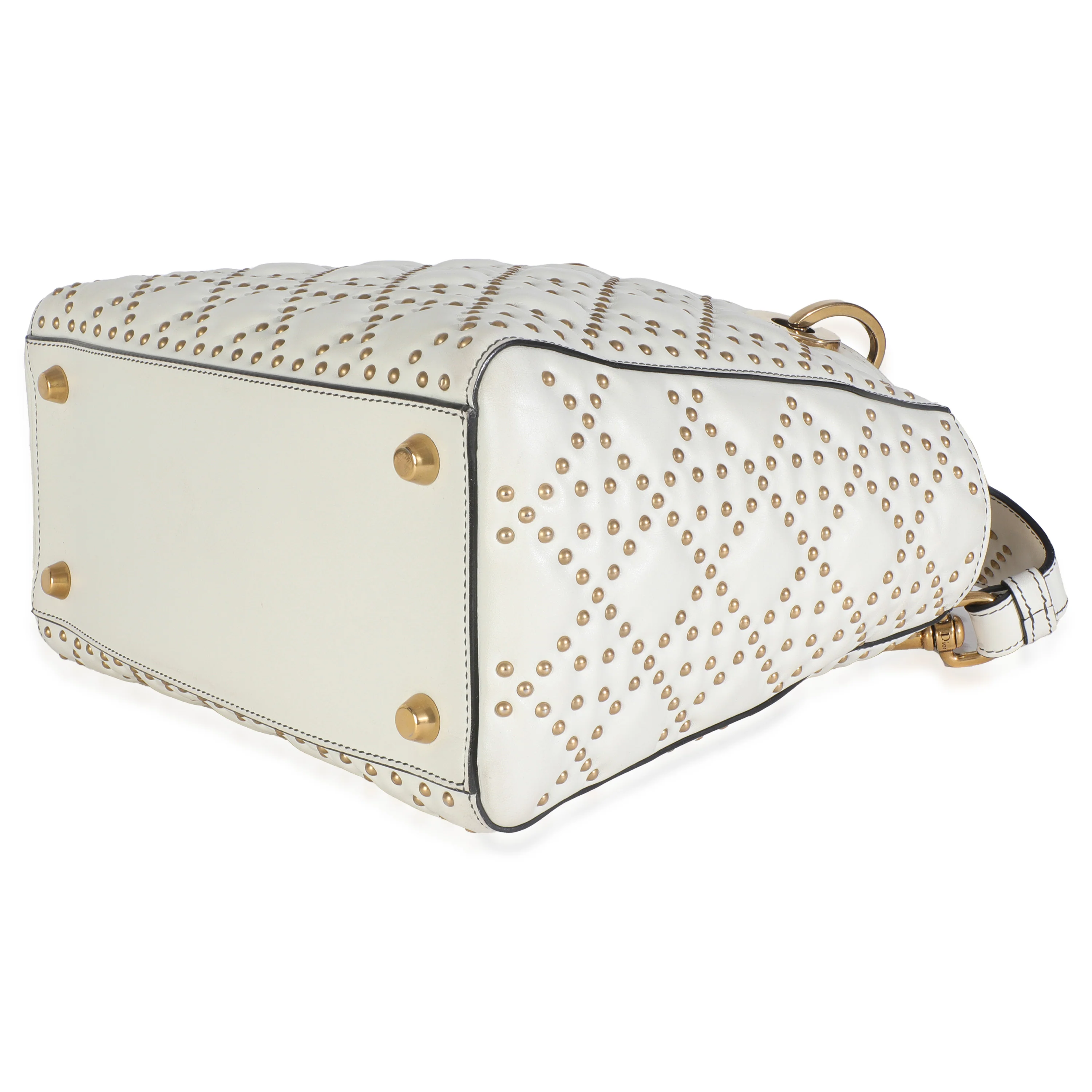 White Cannage Supple Studded Calfskin Medium Lady Dior - Image 6