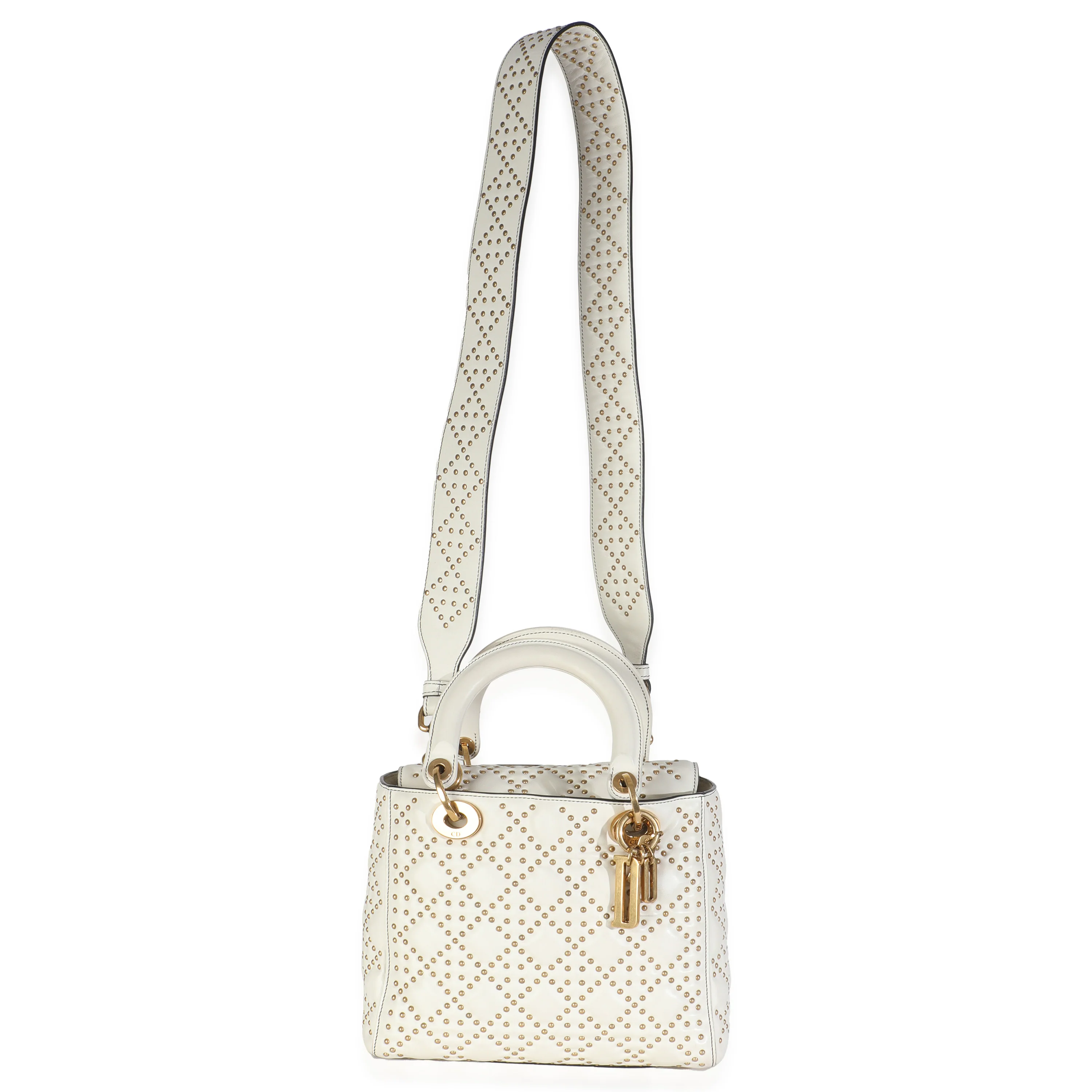 White Cannage Supple Studded Calfskin Medium Lady Dior - Image 8