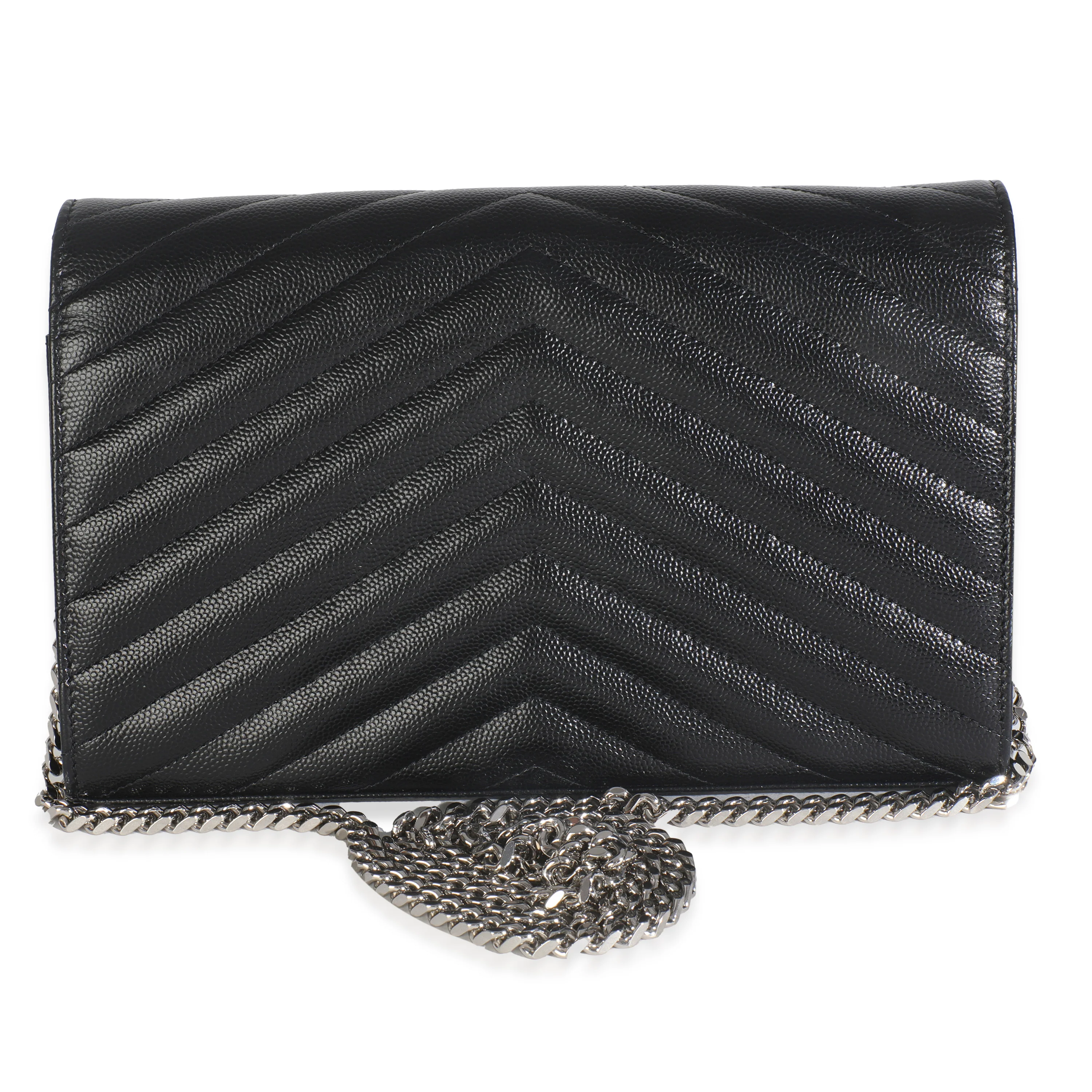 Black Grain De Poudre Matelasse Chevron Monogram Chain Wallet - Image 4