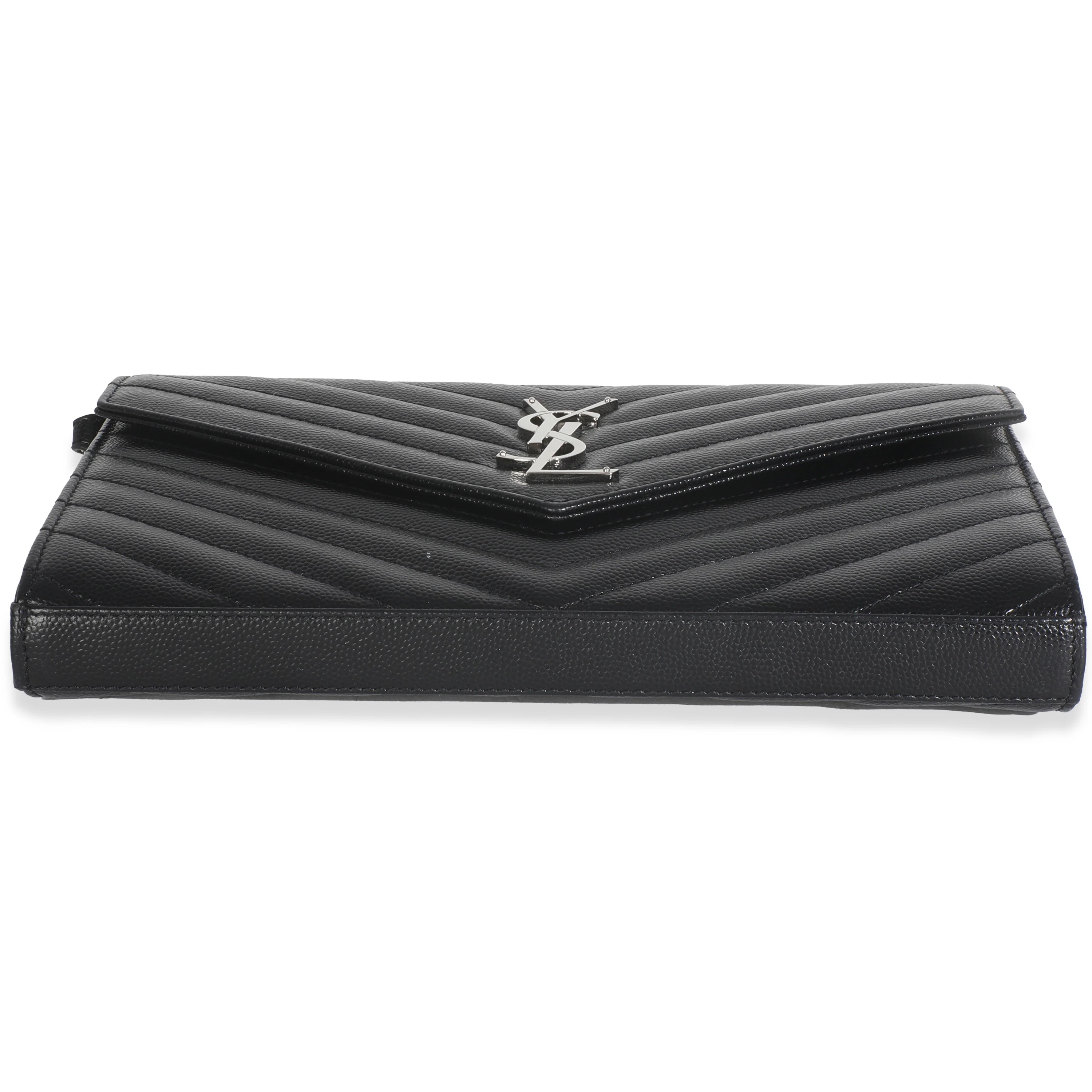 Black Grain De Poudre Matelasse Chevron Monogram Chain Wallet - Image 5