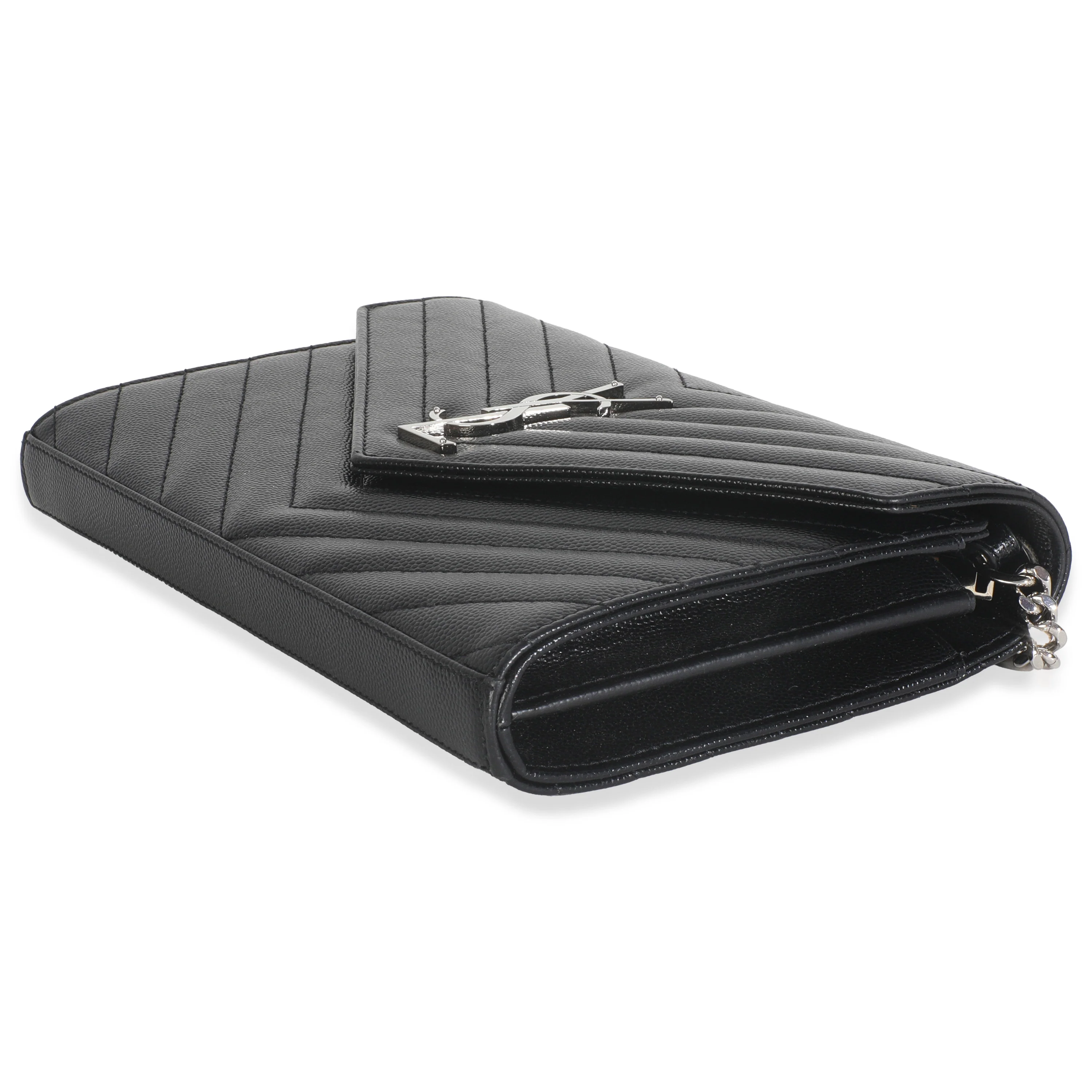 Black Grain De Poudre Matelasse Chevron Monogram Chain Wallet - Image 7