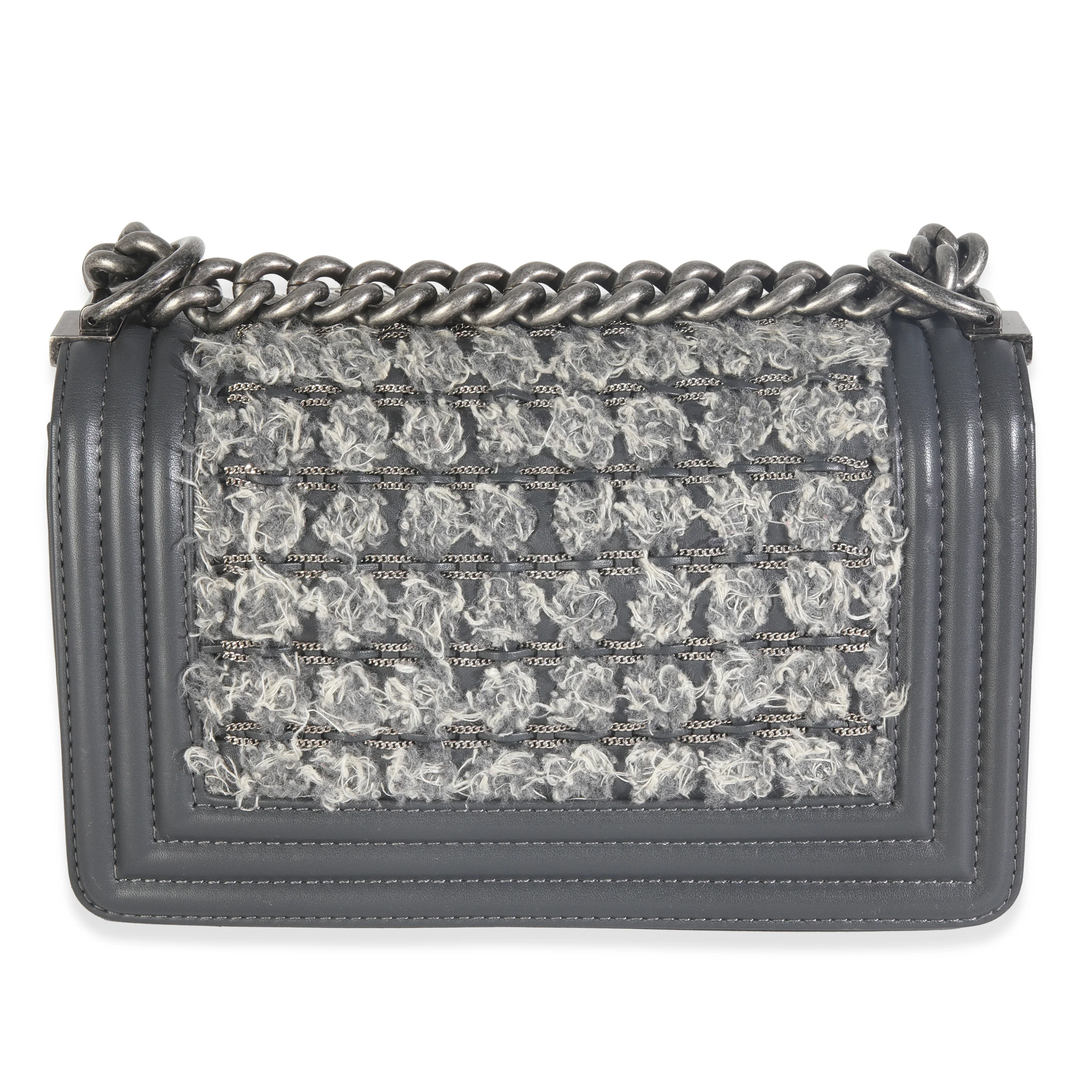 Grey Tweed Black Calfskin Small Boy Bag - Image 3