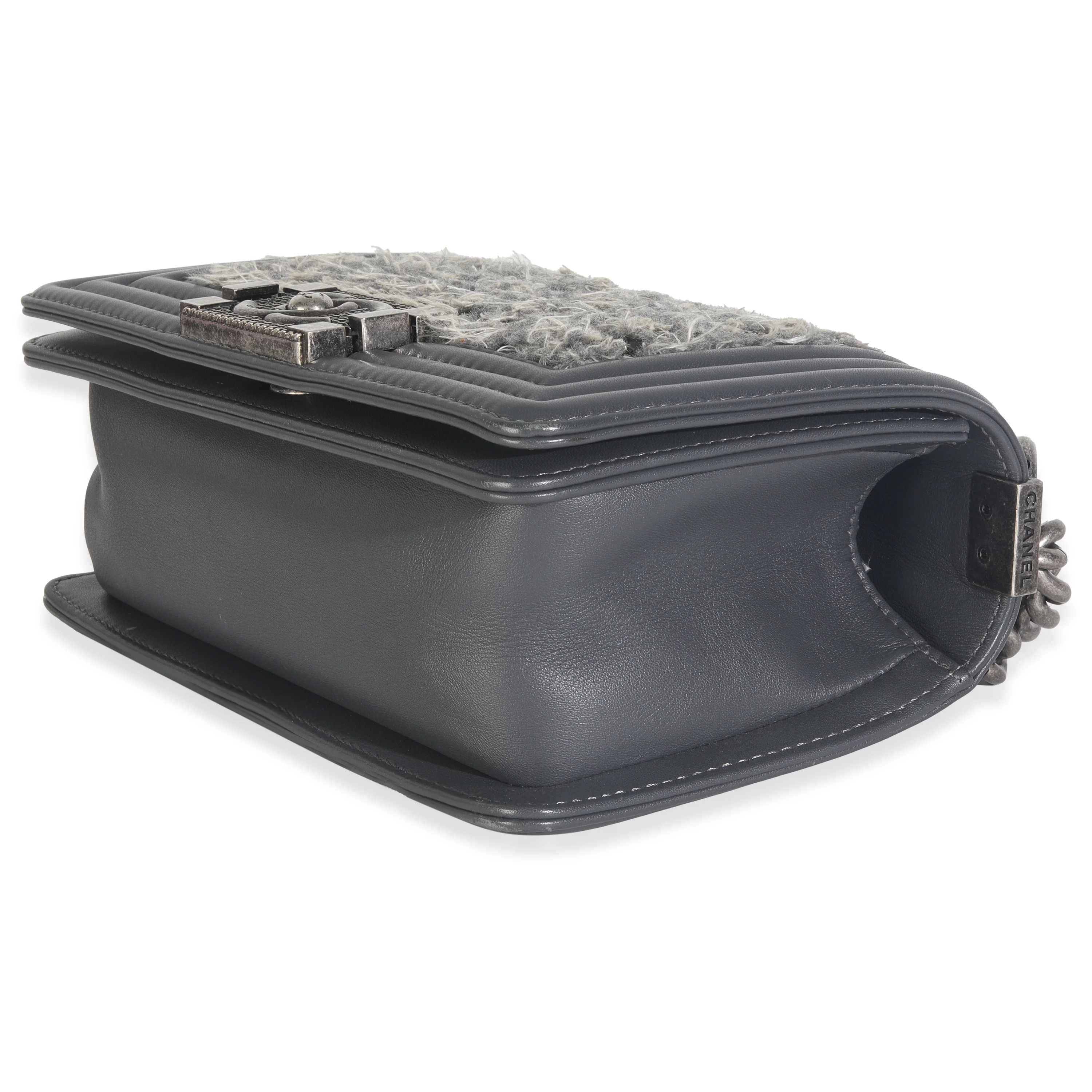 Grey Tweed Black Calfskin Small Boy Bag - Image 5