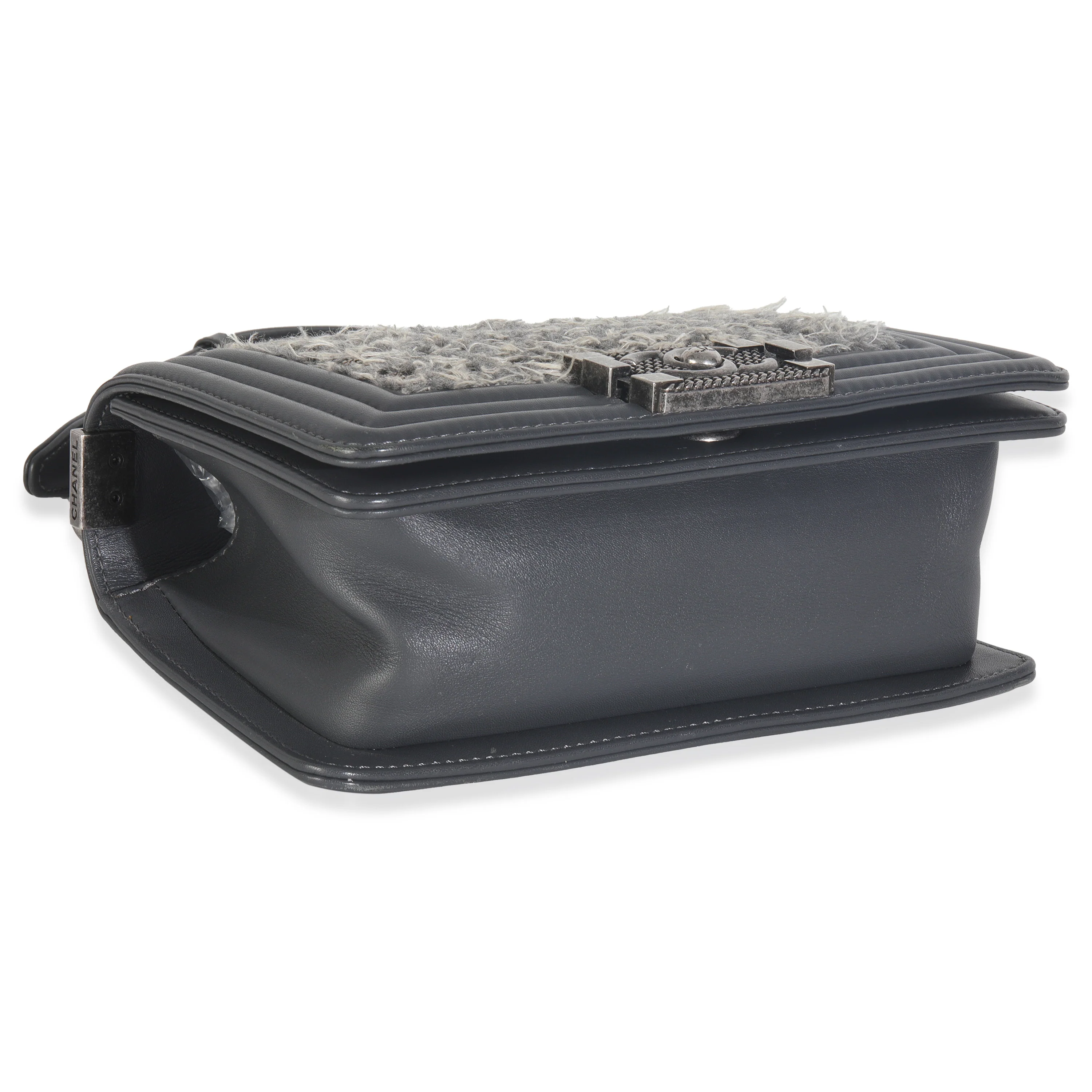 Grey Tweed Black Calfskin Small Boy Bag - Image 7